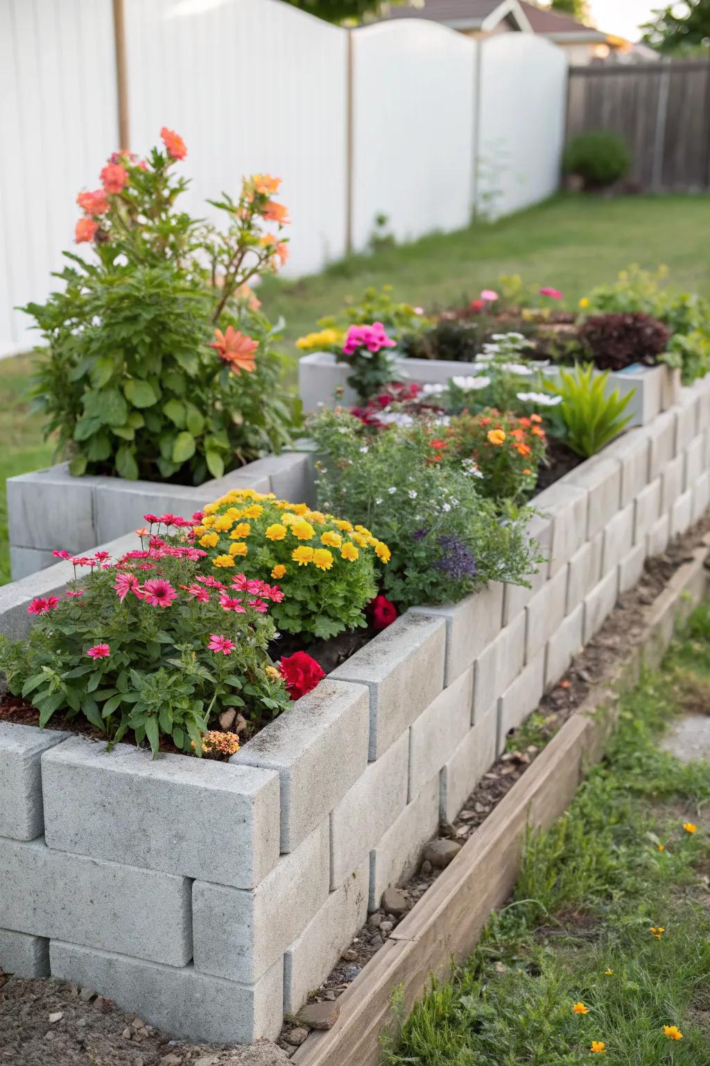 Cinder blocks provide a sturdy and budget-friendly option for raised garden beds.