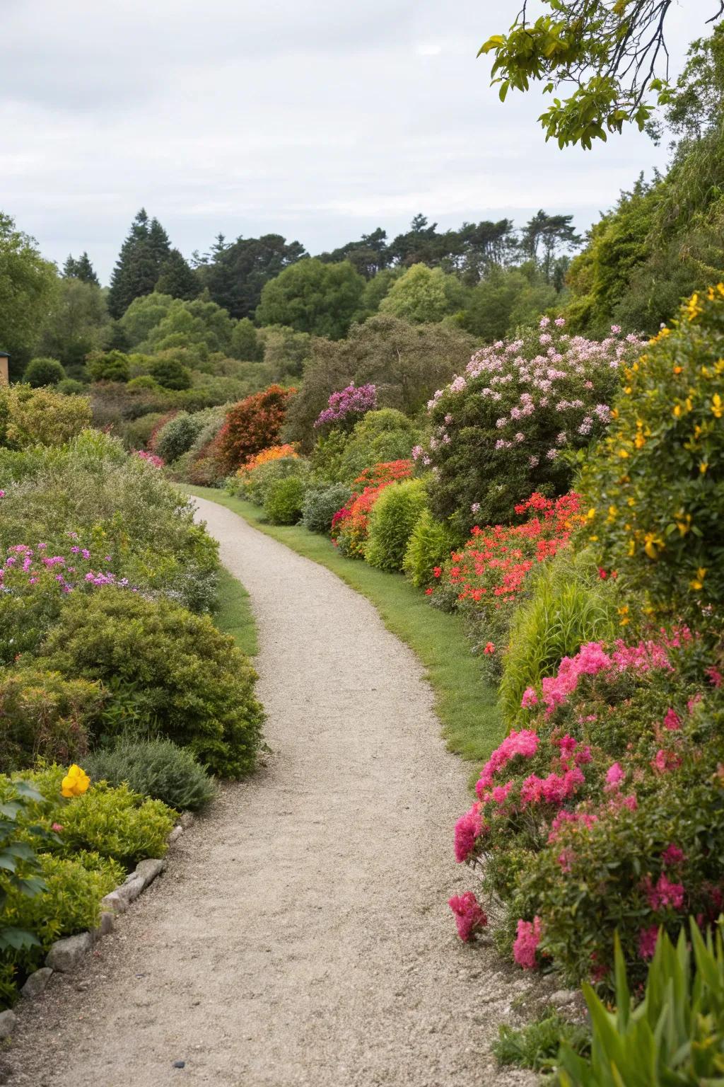 Gravel pathways add charm and functionality.