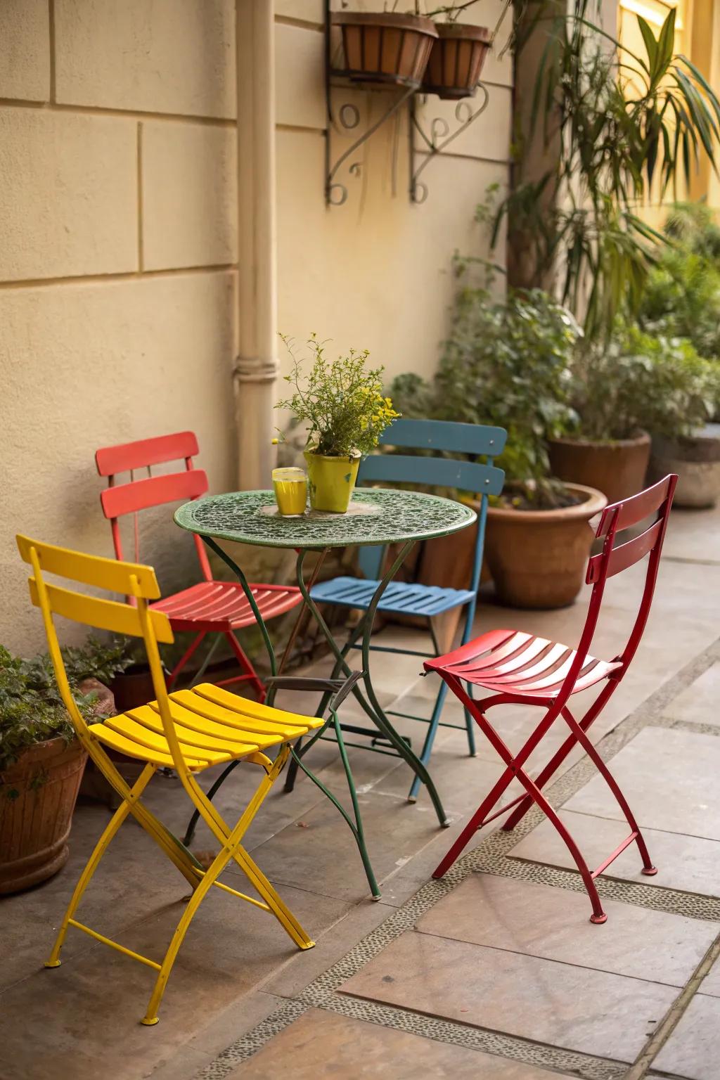 Revitalize your space with colorful painted chairs.