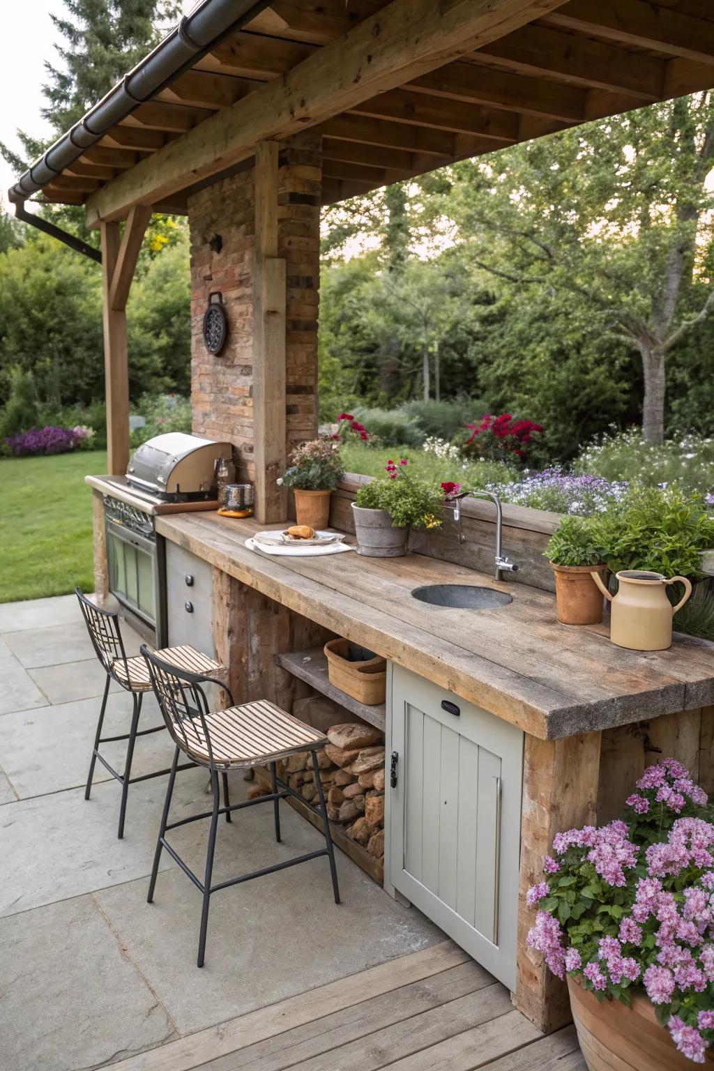 Reclaimed wood countertops offer rustic charm and environmental benefits.
