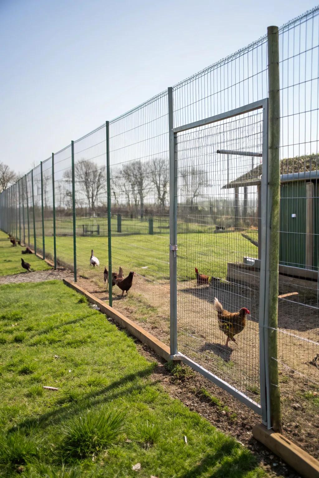 A secure run area offers a safe haven for chickens to explore.