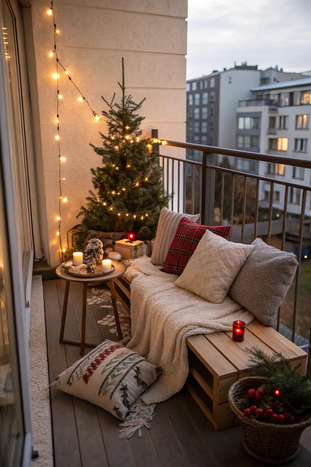Create a cozy seating area on your balcony.