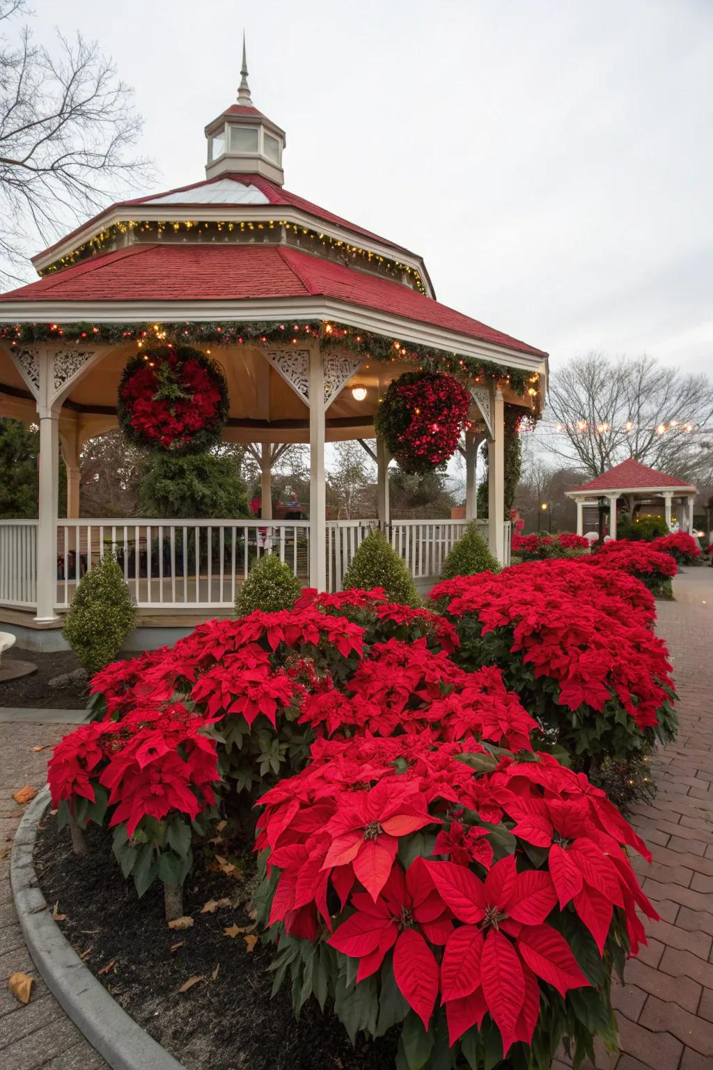 Poinsettias add a traditional and colorful touch.