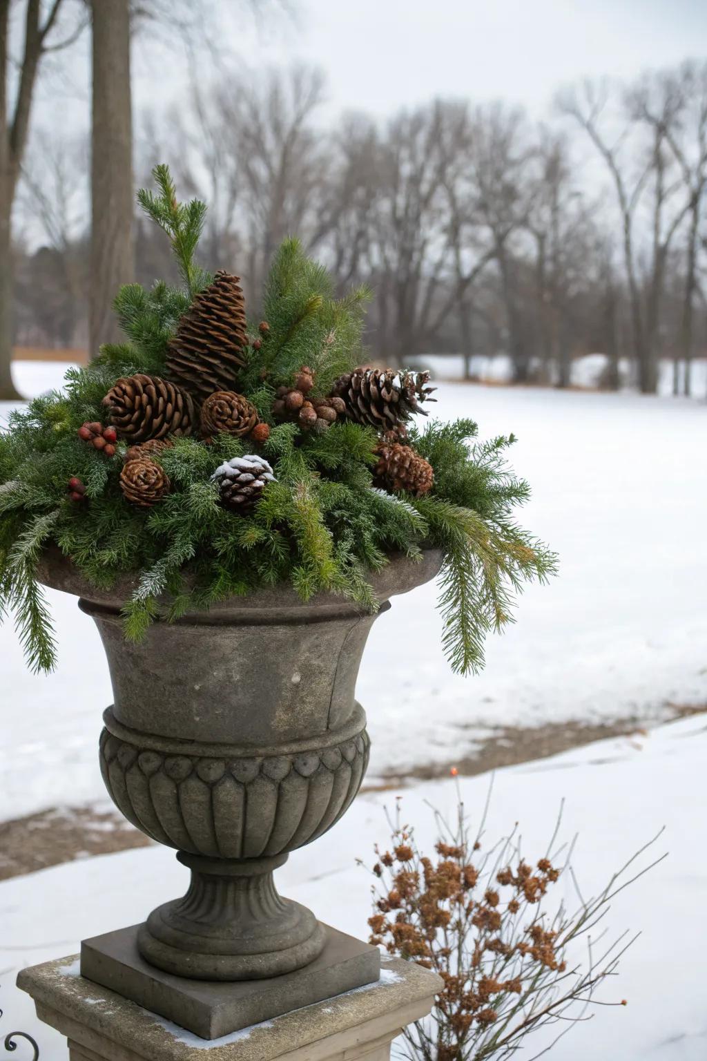 Pinecones bring a rustic, natural touch.