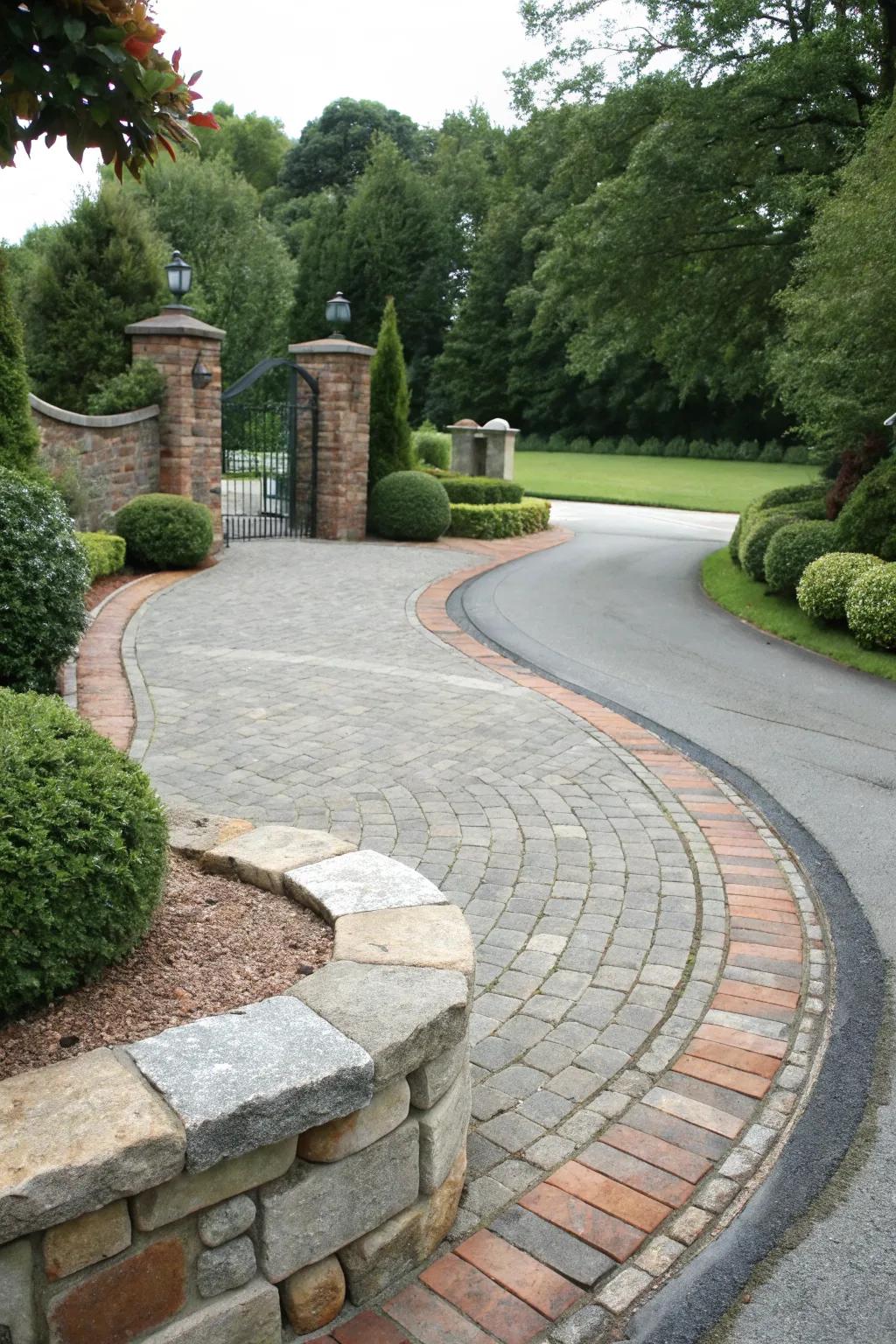 Elegant stone borders defining the driveway.