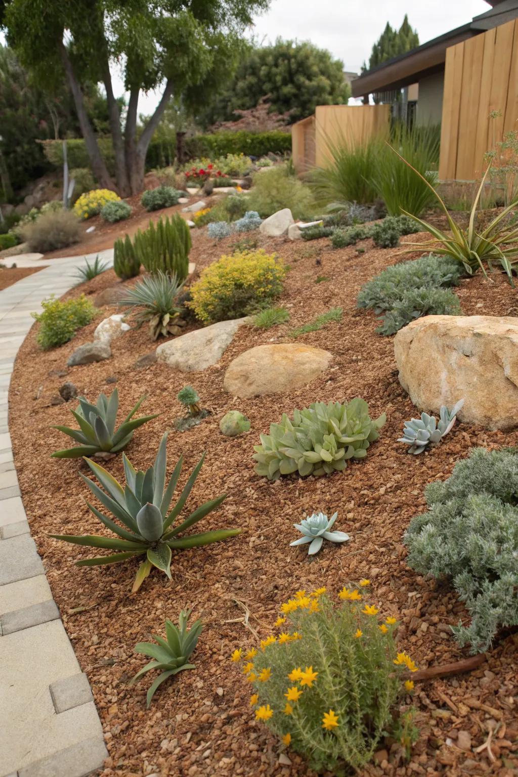 A mulched garden bed that conserves moisture and supports plant growth.