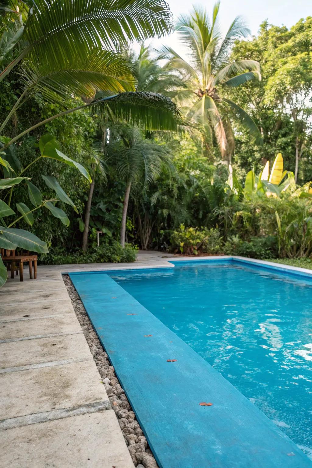 Blue concrete decks create a stunning visual impact.