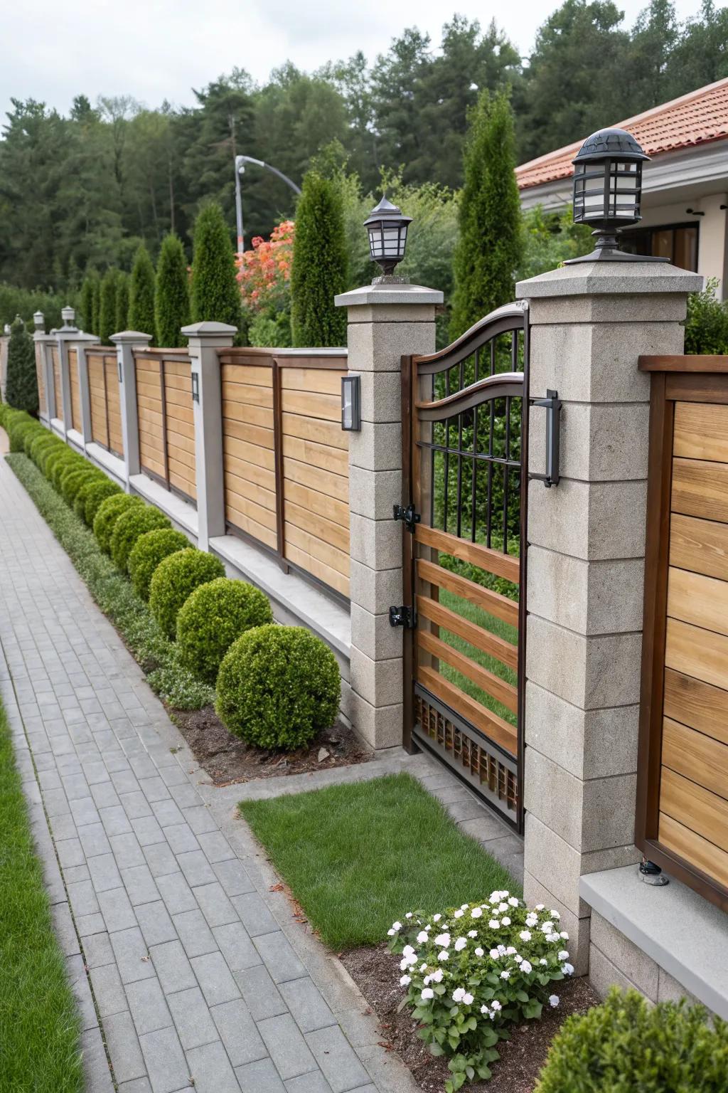 Combining materials for a unique concrete fence design.