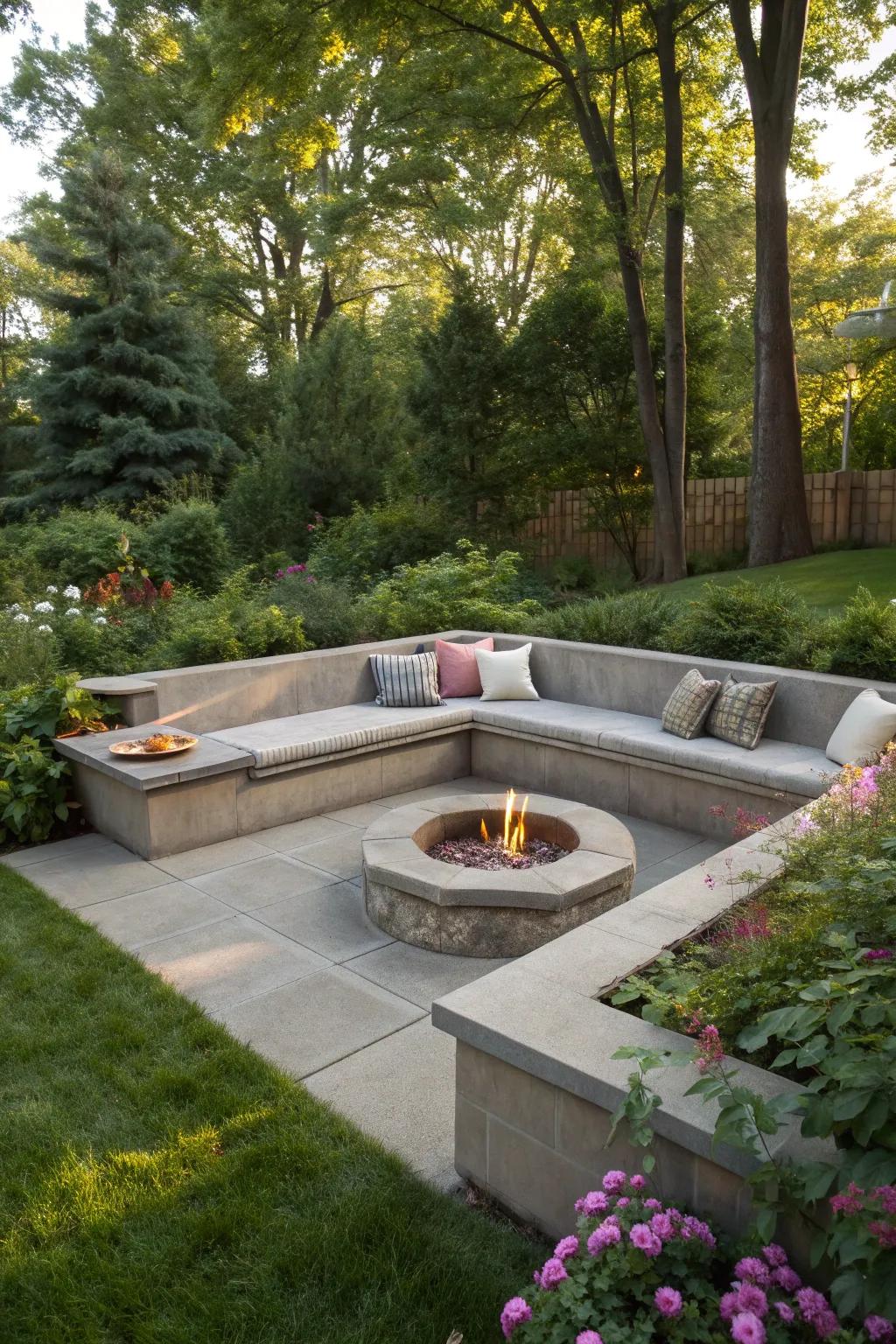 A sunken fire pit that feels like a hidden oasis.