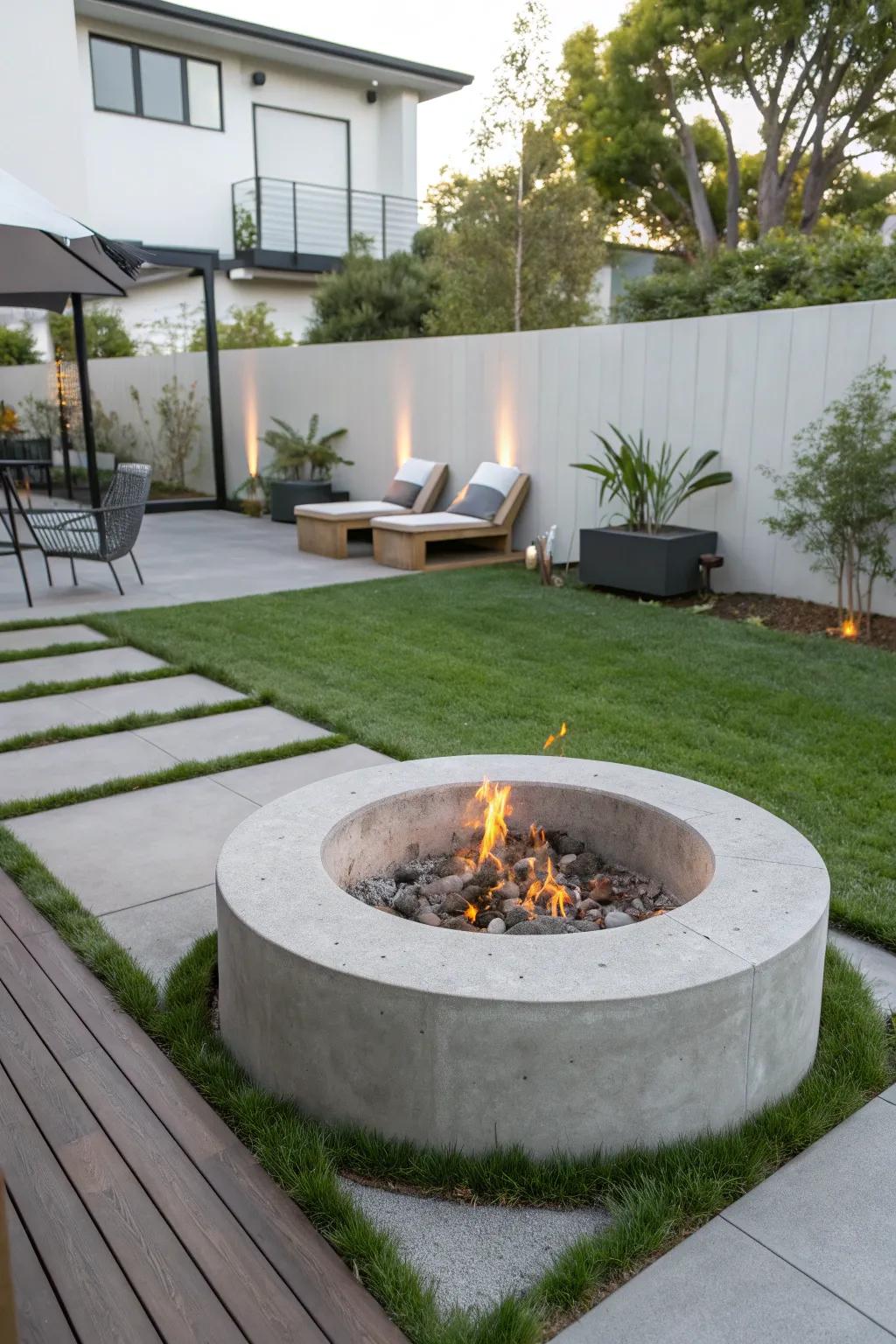 A concrete fire pit adds warmth and ambiance to any backyard.
