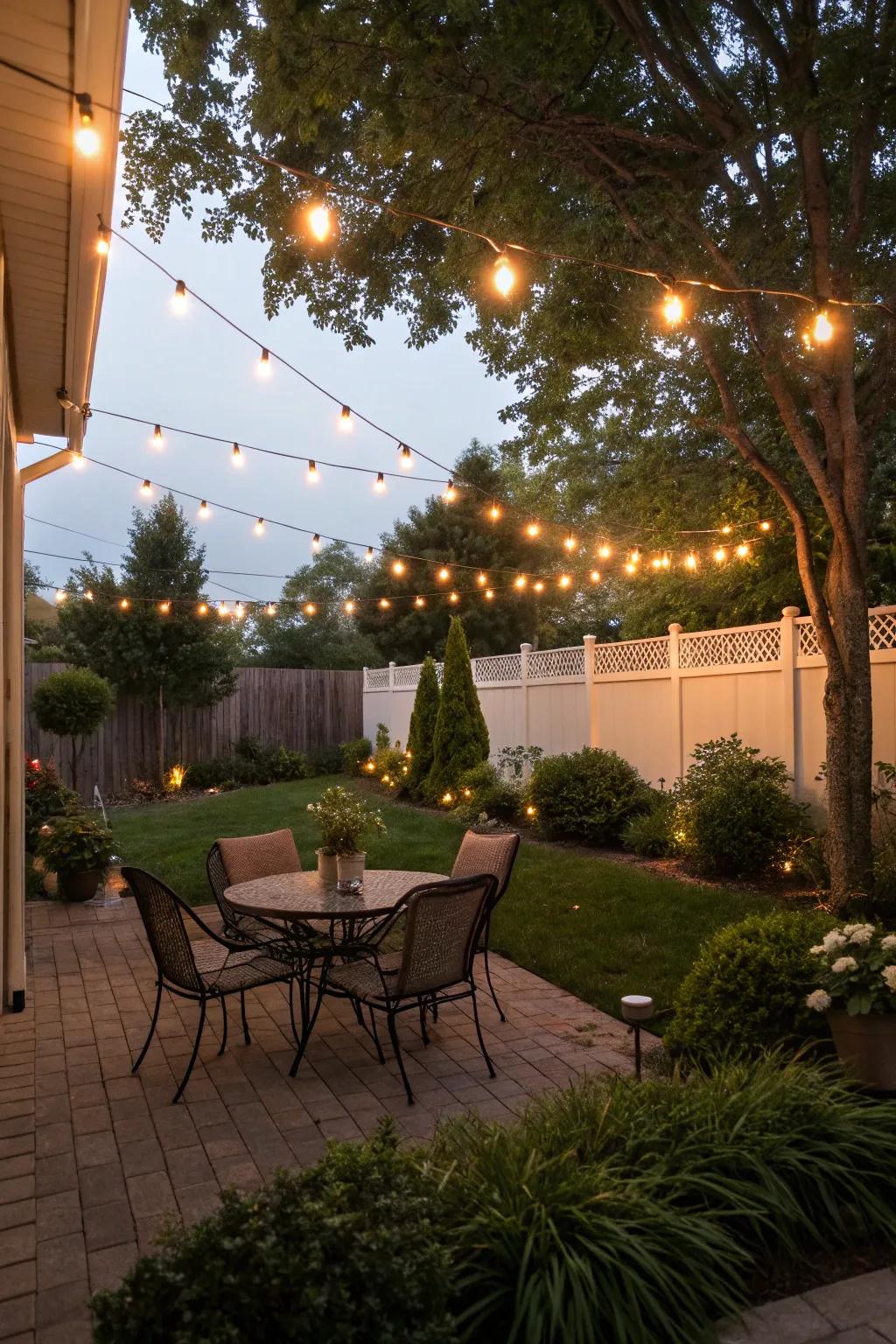 String lights bring a warm ambiance to any condo backyard.