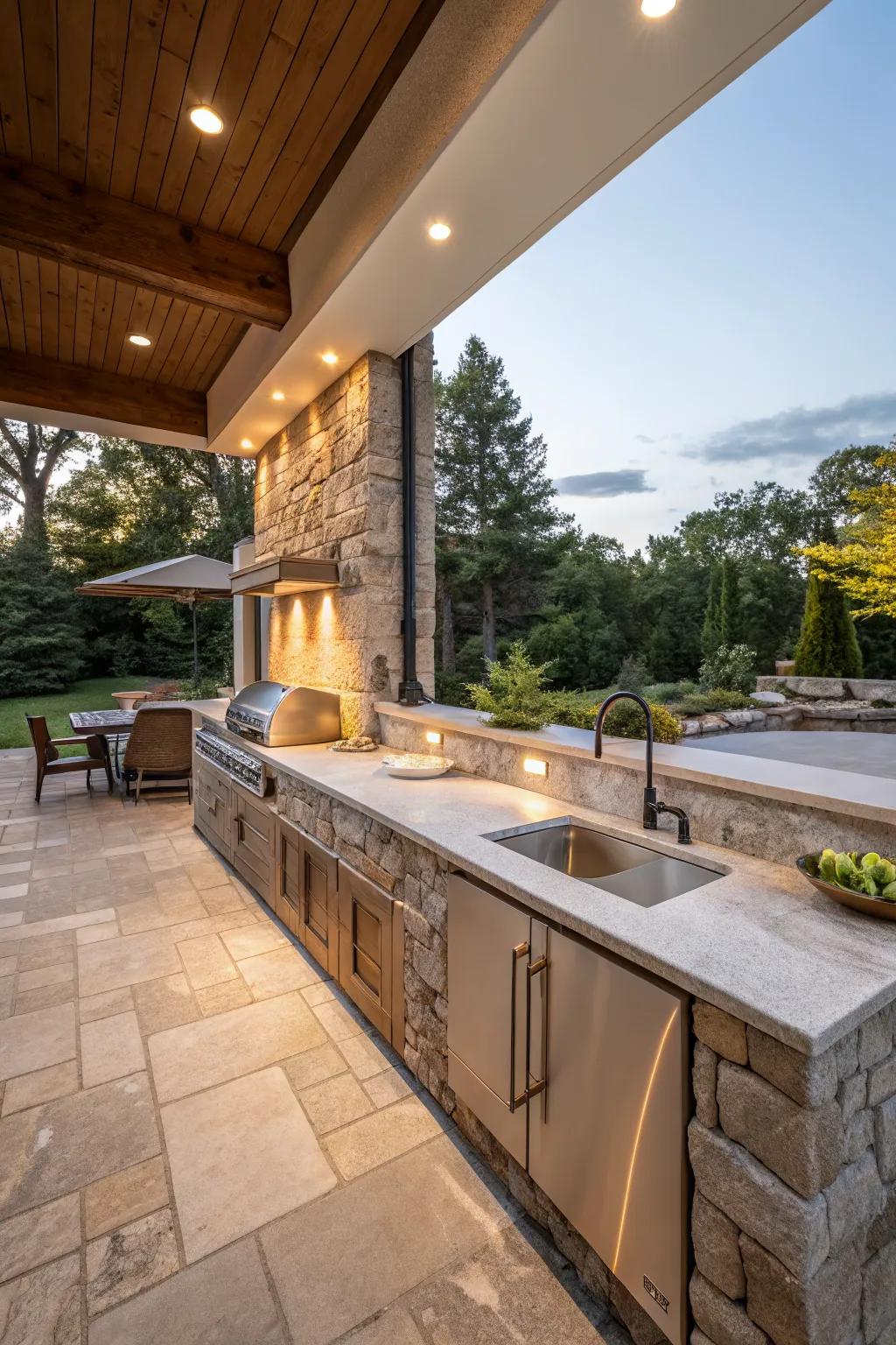 Generous counter space enhancing the outdoor cooking area