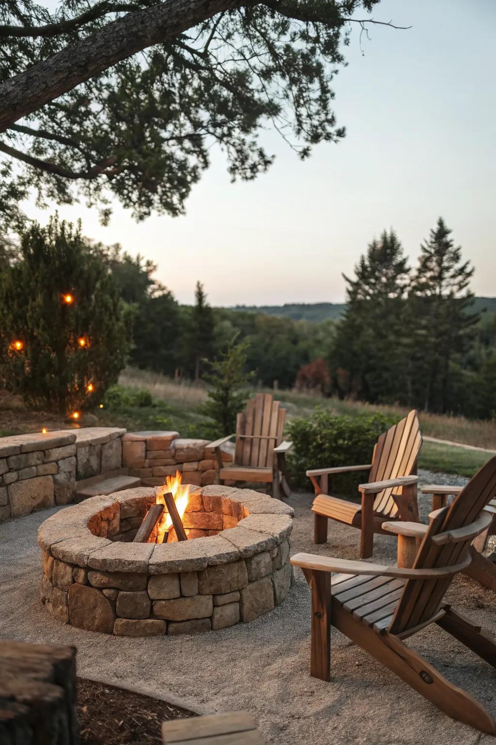 Rustic stone fire pits add a touch of elegance and charm.
