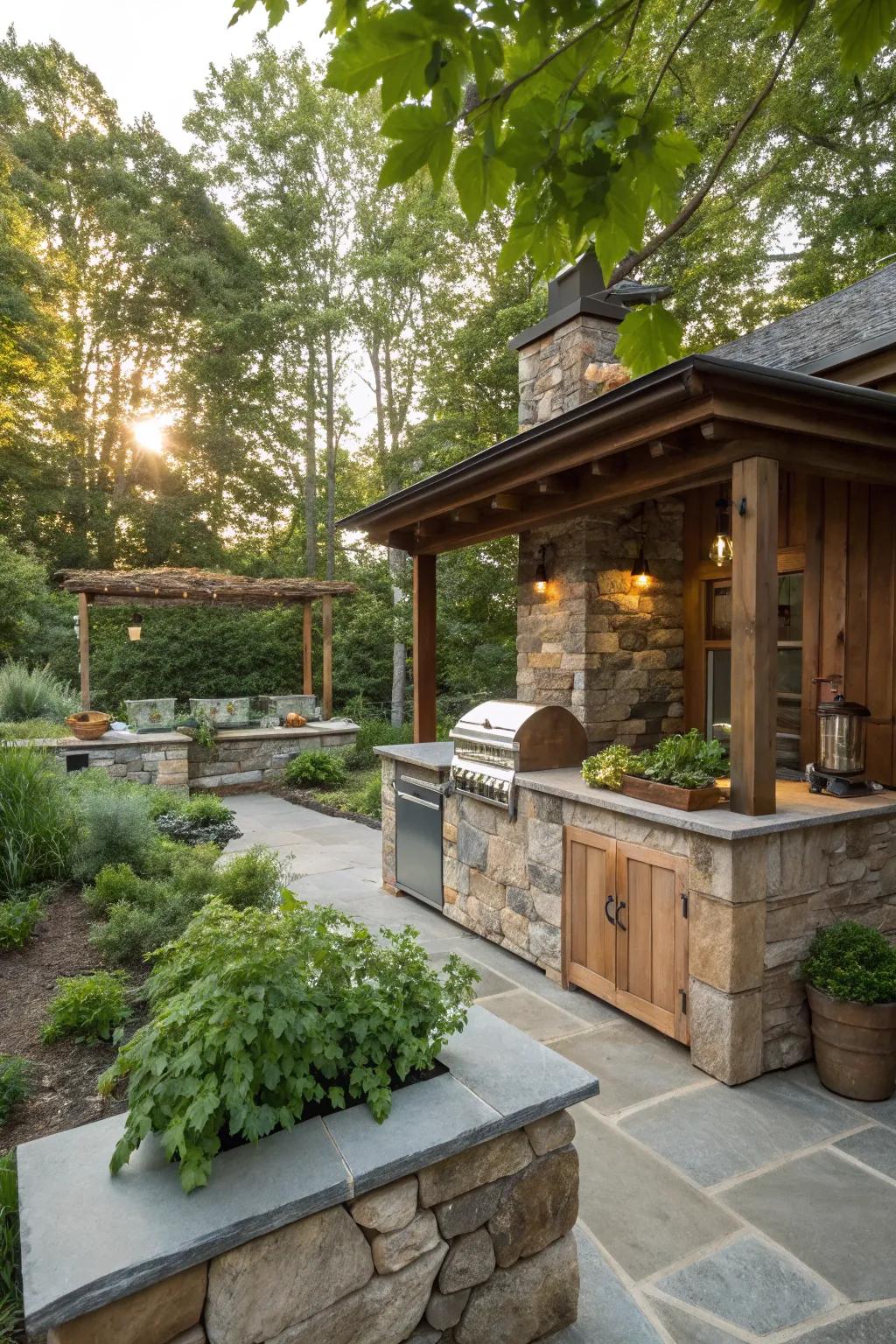 Natural stone adds rustic charm to your outdoor kitchen.
