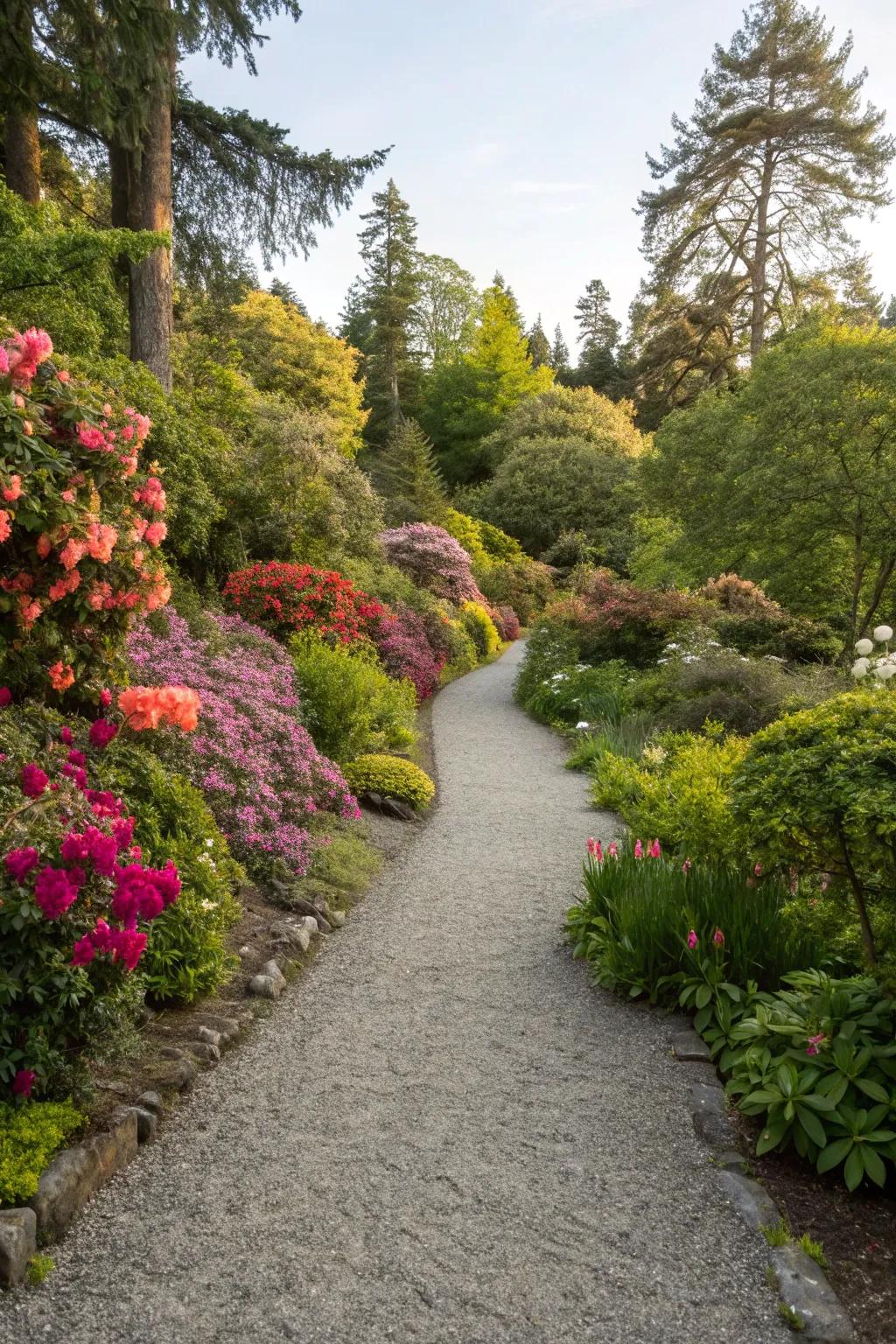 Discover the charm of winding garden pathways lined with colorful blooms.