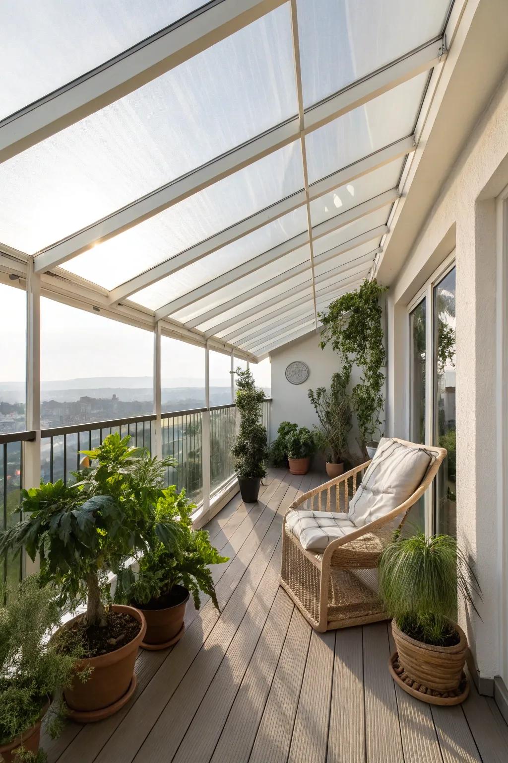 A transparent roof lets you enjoy the elements while staying dry.