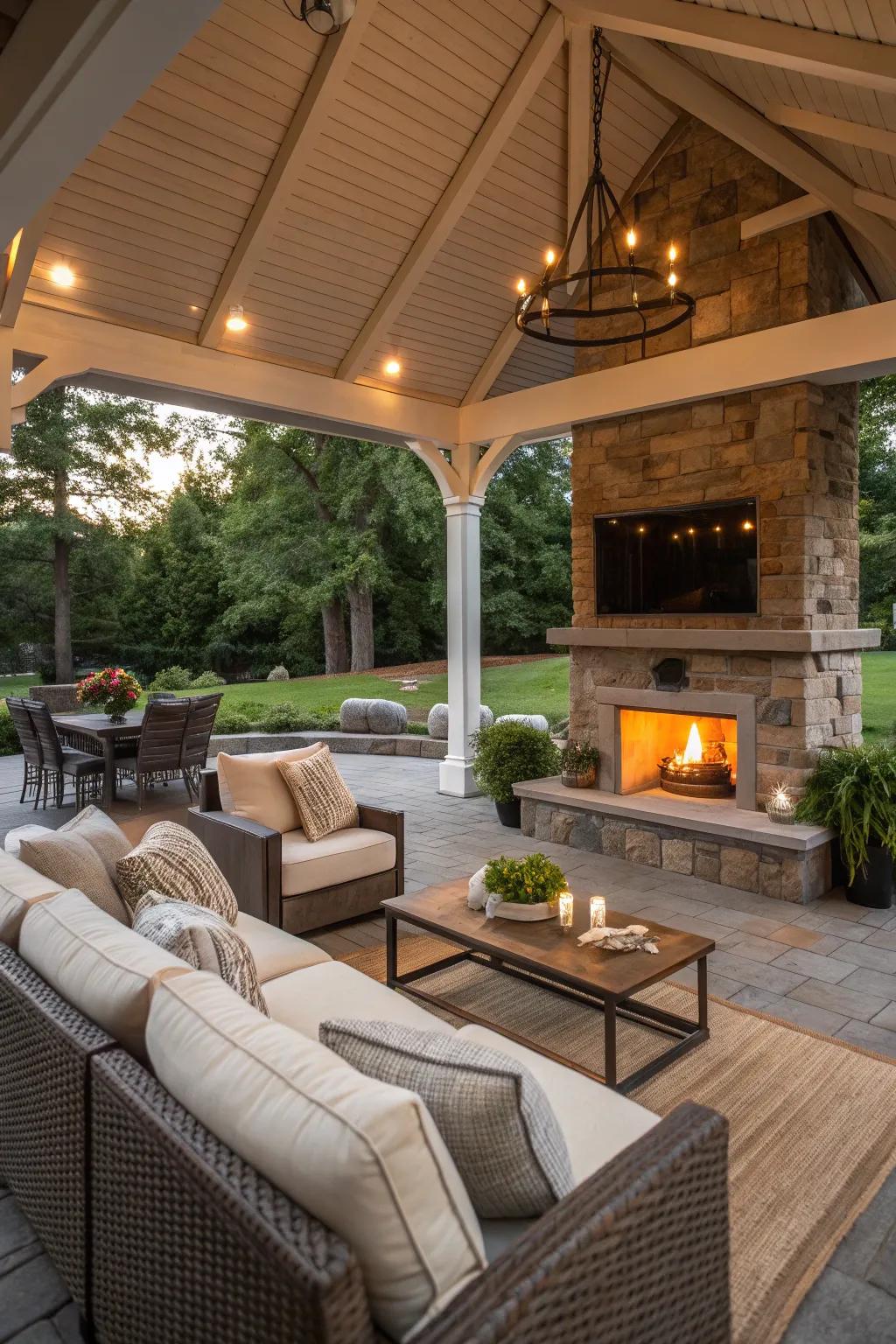 Transform your pavilion into a cozy outdoor living room.