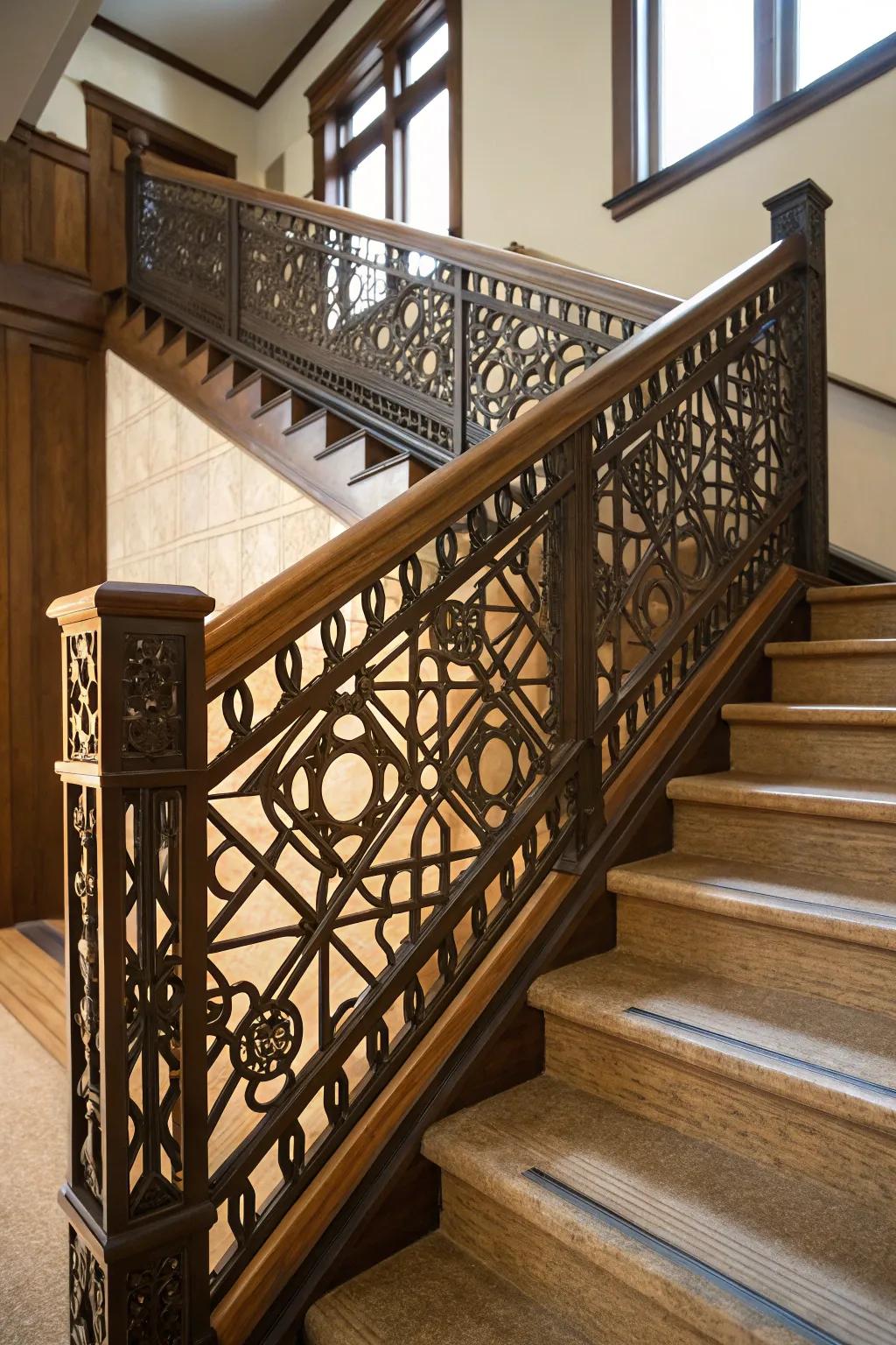 Geometric patterns bring a modern twist to classic craftsman railings.