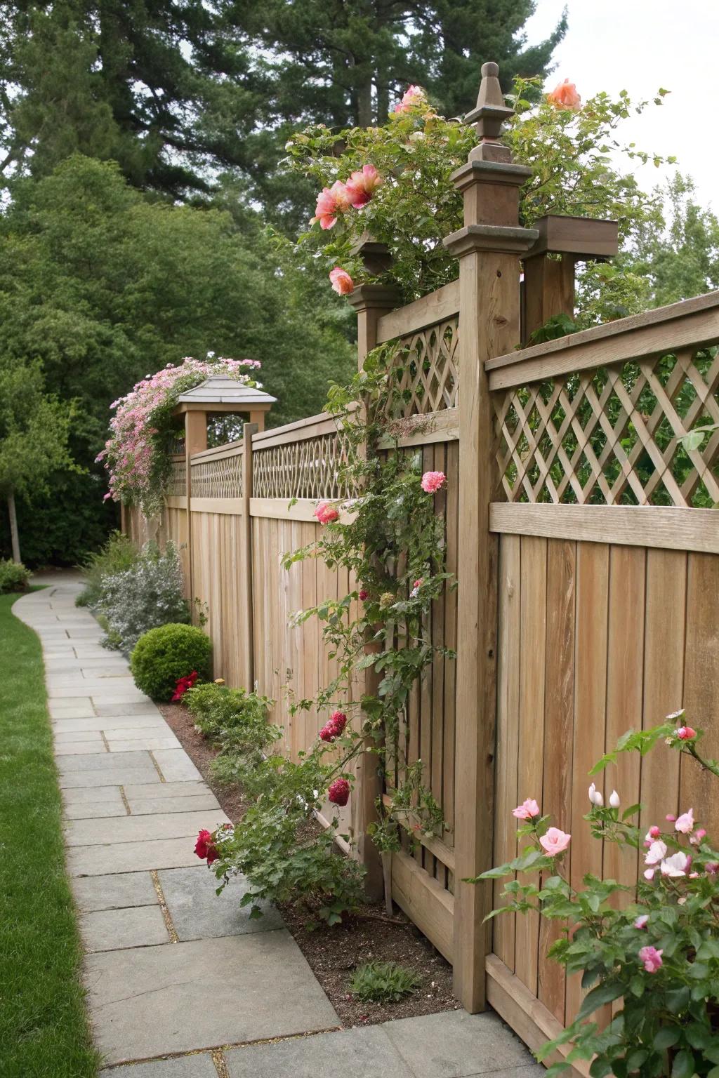 The lattice top offers a decorative touch and supports climbing plants beautifully.