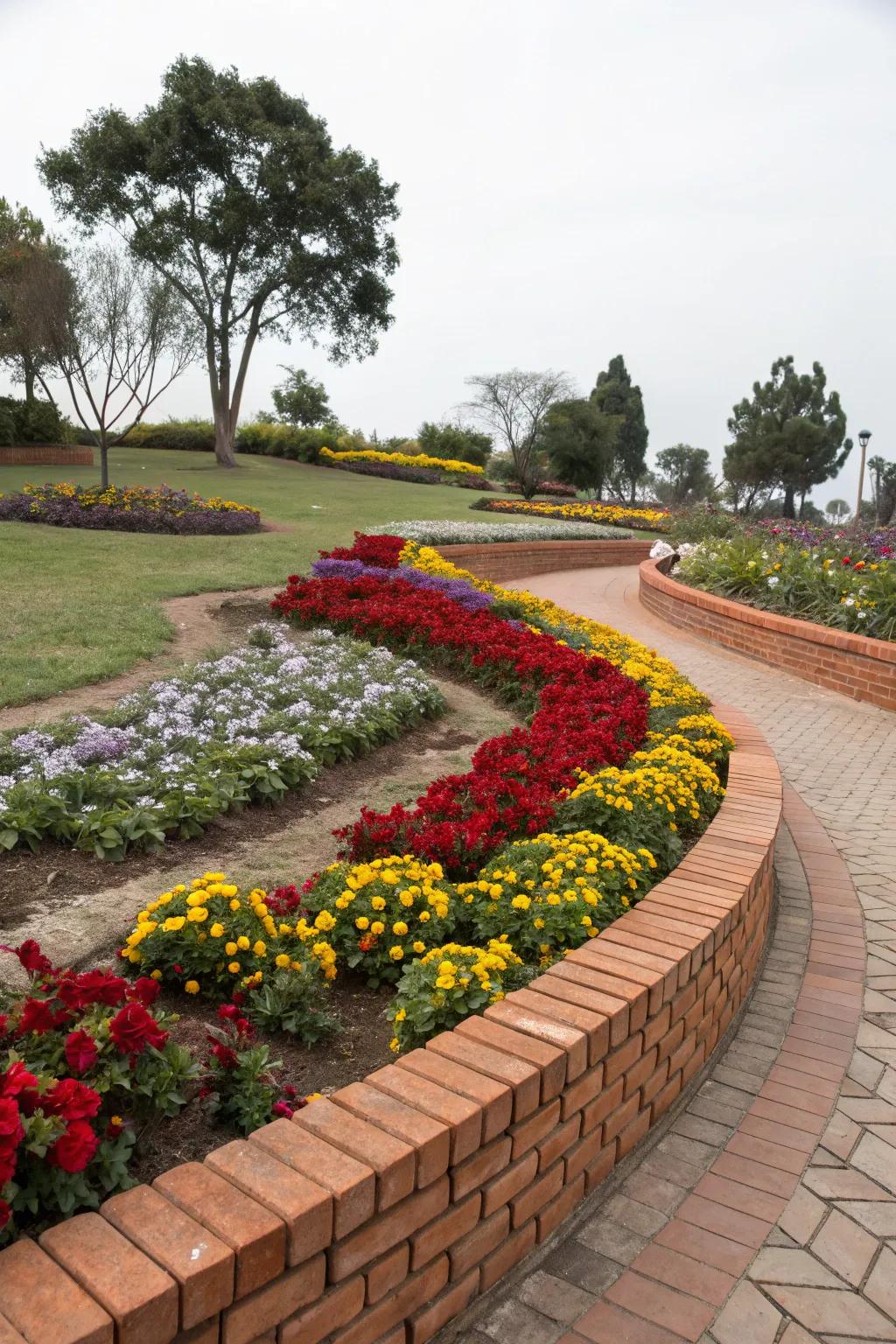 Curved brick edging brings structure and elegance to garden designs.