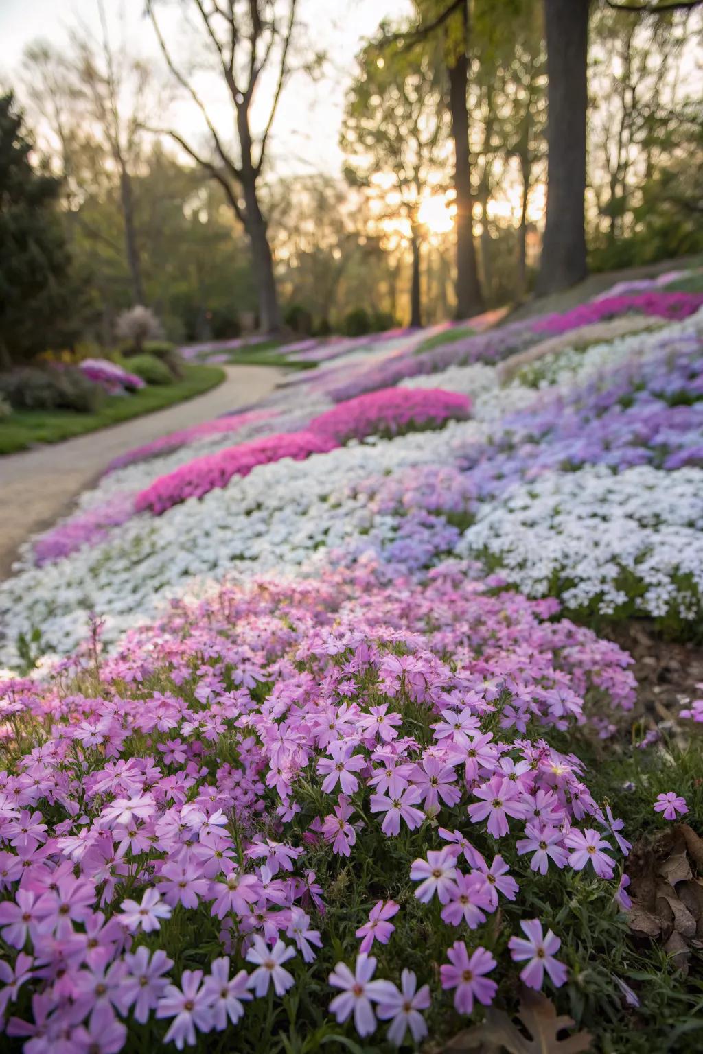 A lush carpet of creeping phlox as ground cover.