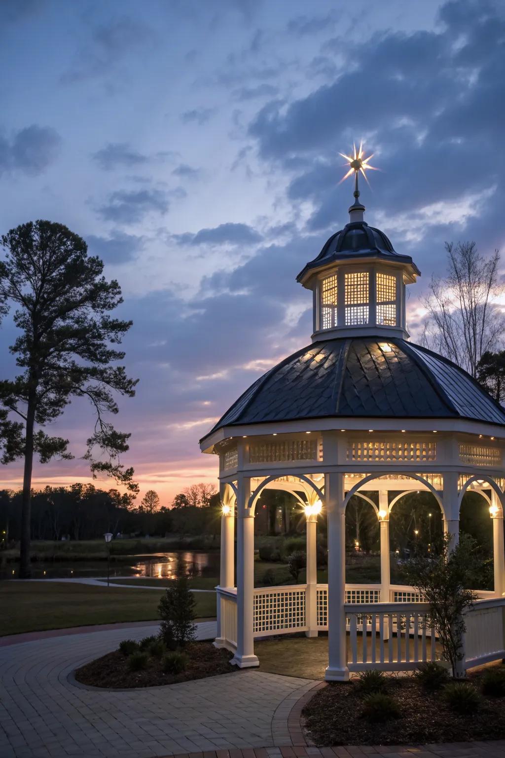 Eco-friendly solar-powered lights inside a cupola.