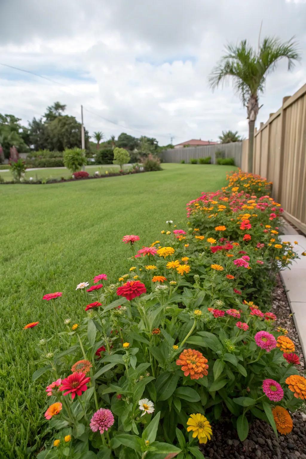 A vibrant flower bed adding a splash of color to the front yard