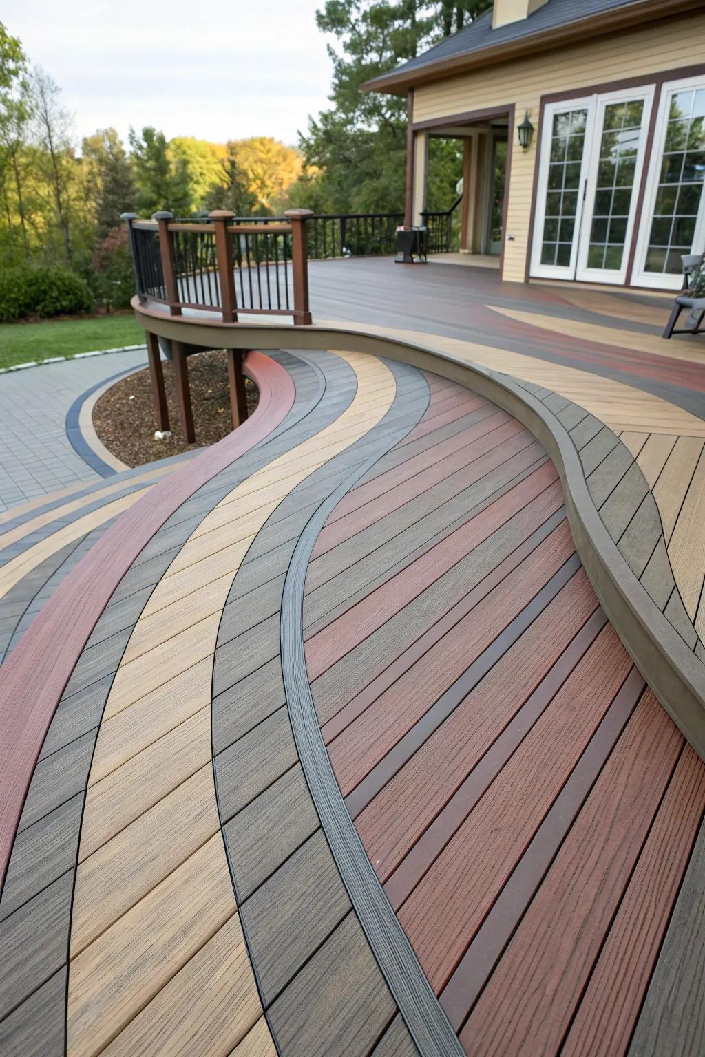 A vibrant composite deck showcasing a mix of colors and textures.
