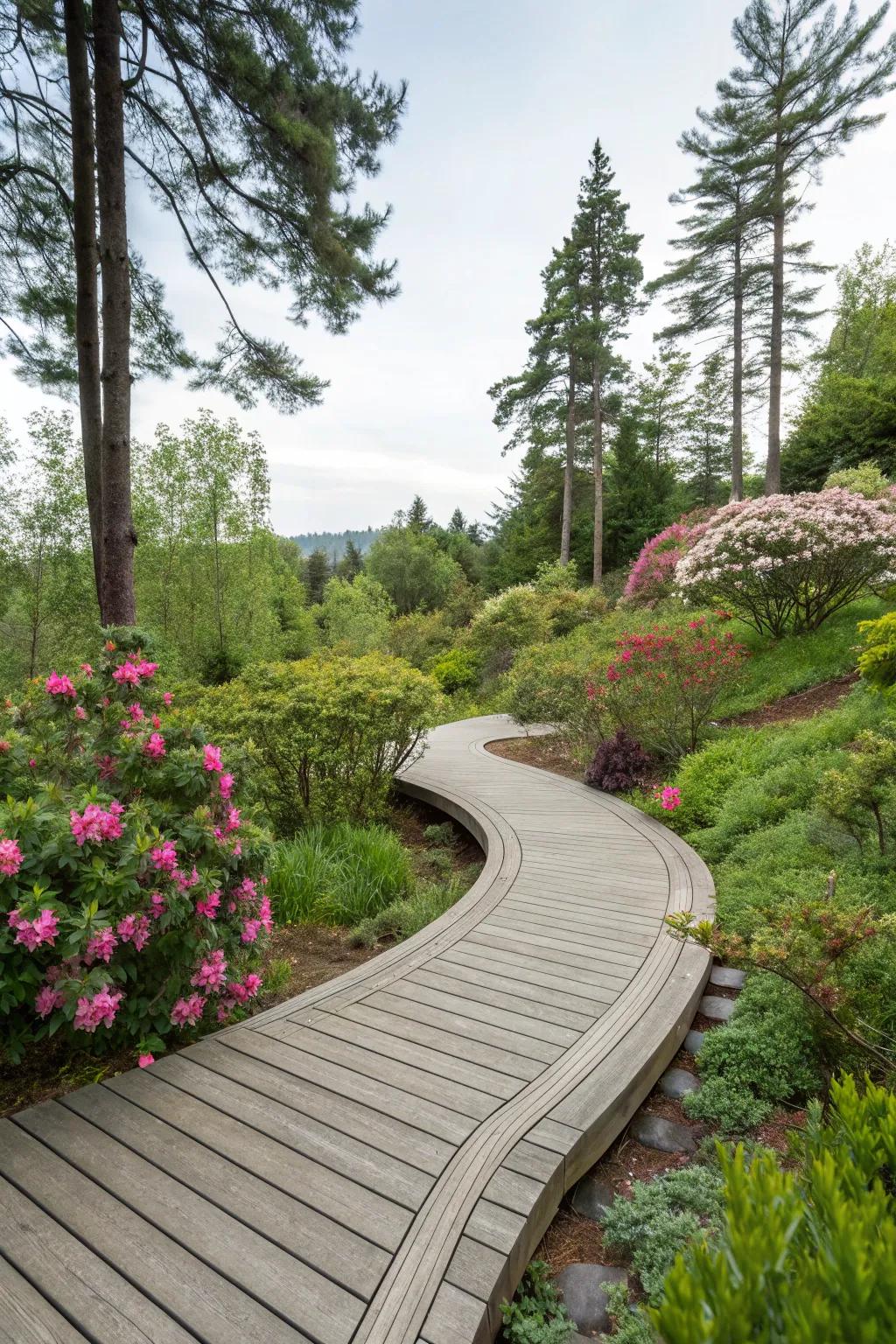 Curved deck beautifully merging with the natural landscape.