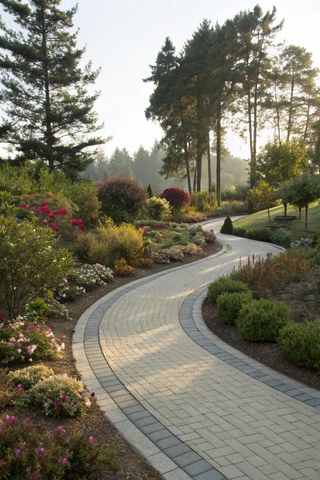A textured paver walkway offering visual appeal and interest.