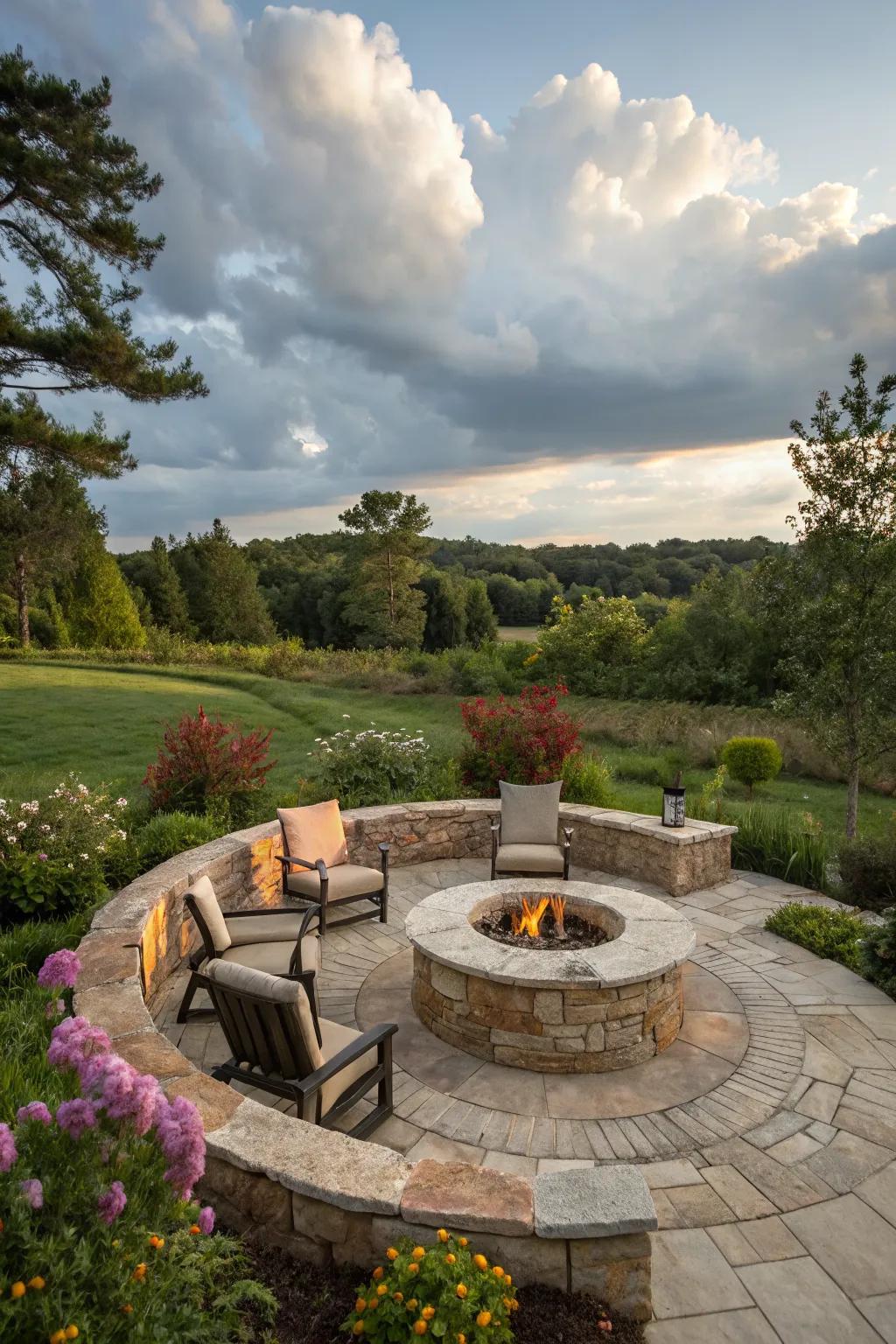 Stone and brick fire pits bring a touch of timeless elegance.