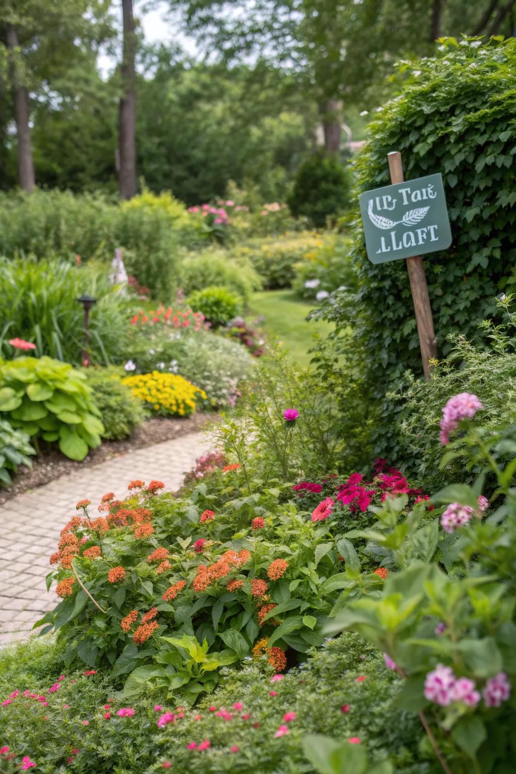 Add a touch of humor to your garden with a witty sign.