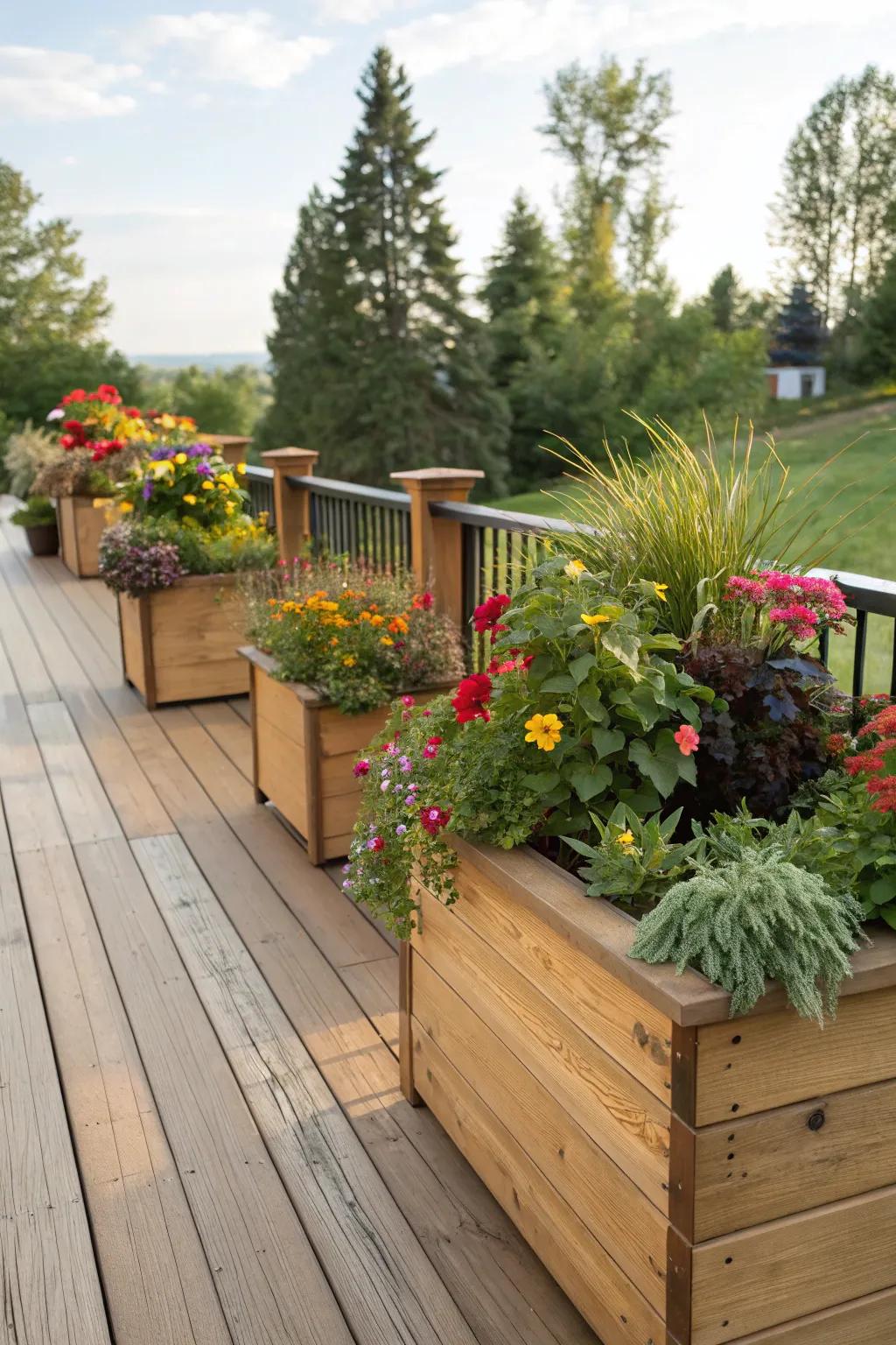 Built-in planters bring life and color to your deck.