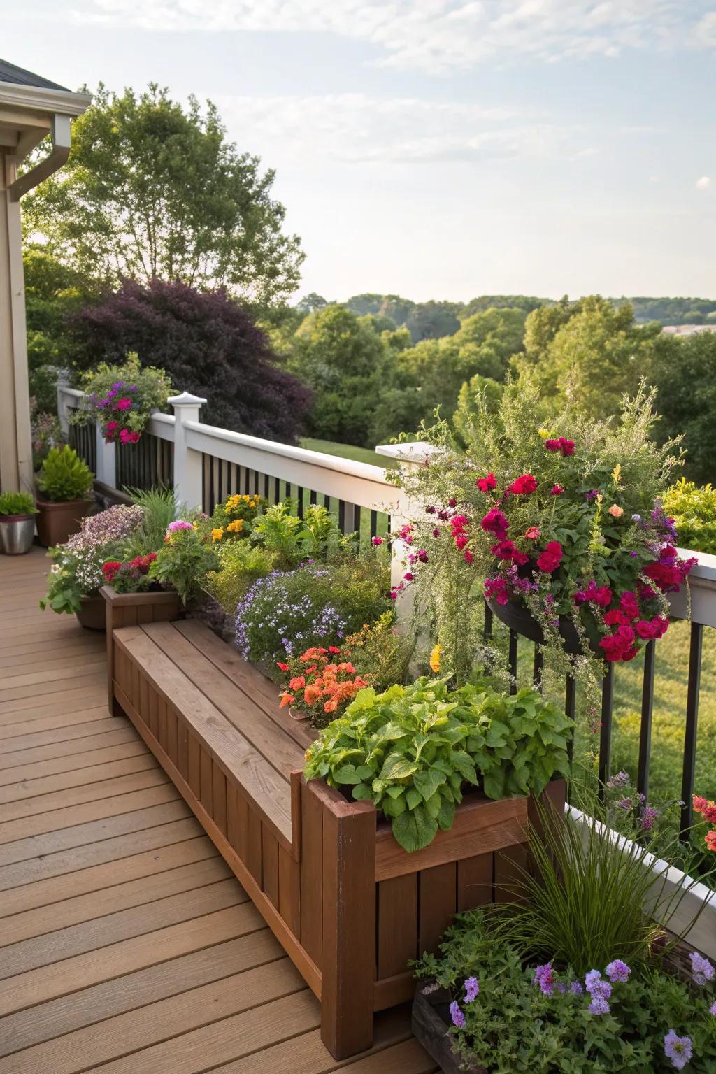 Integrate nature into your seating with built-in planters.