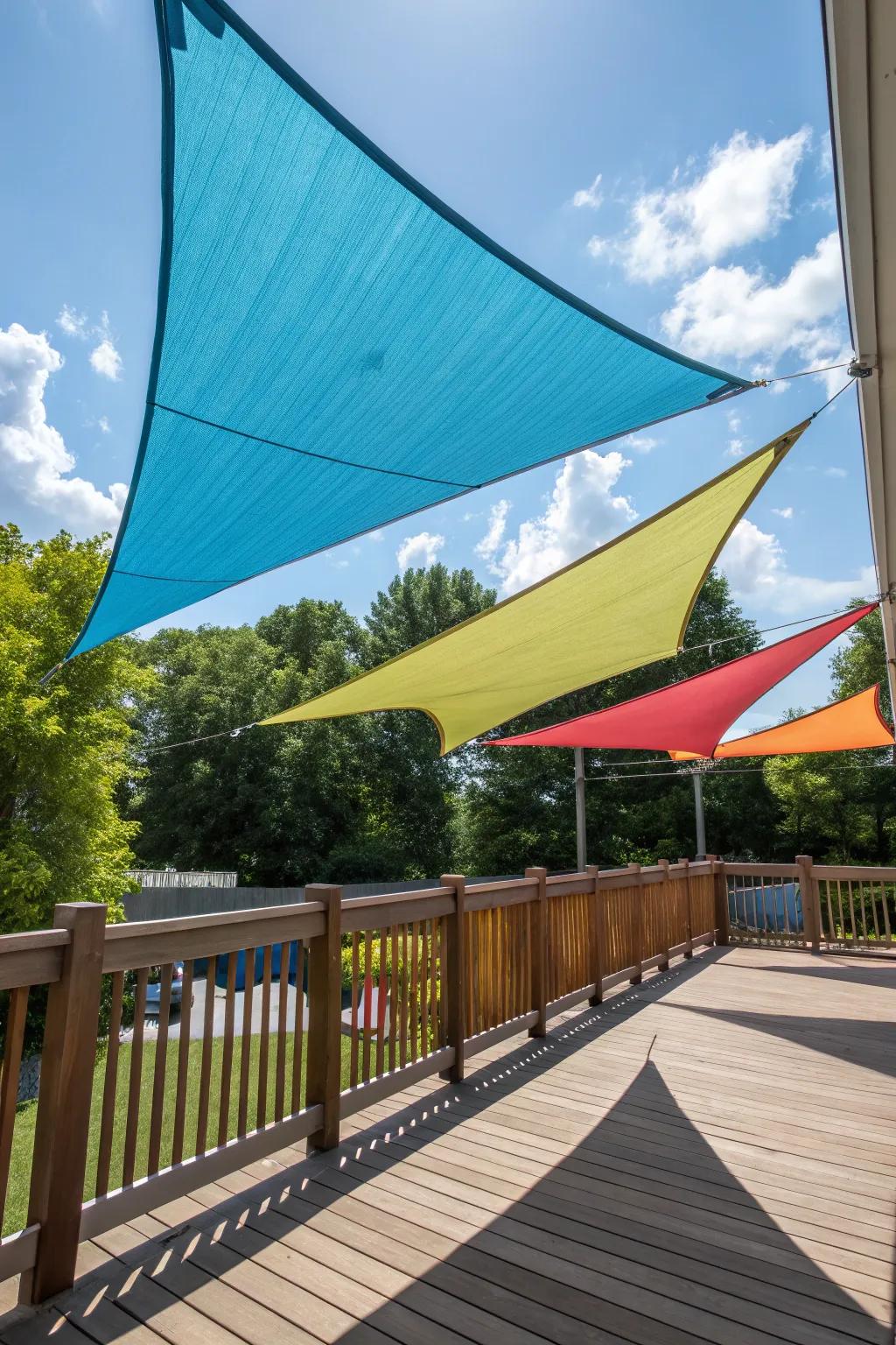 Sail shades provide stylish and adjustable shading.
