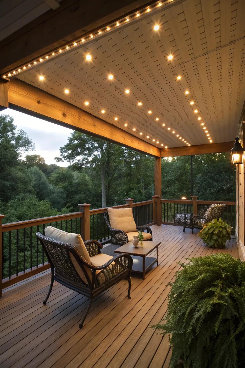 Integrated lighting makes your deck a perfect spot for evening gatherings.