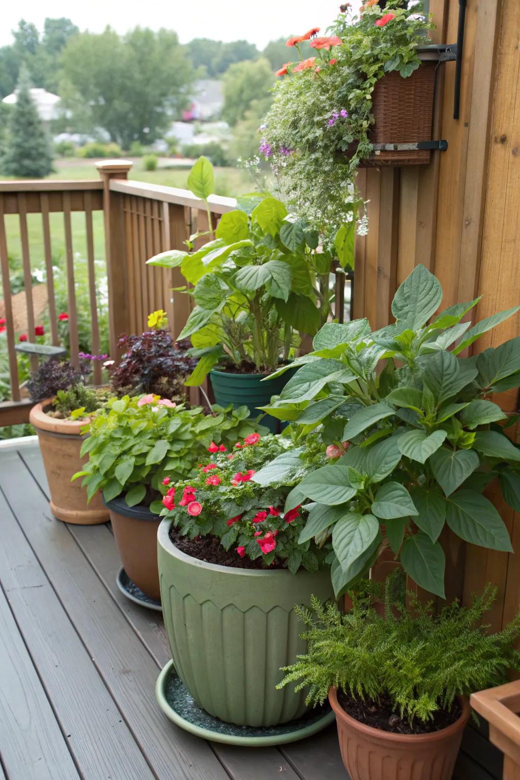 Transform your deck with a variety of potted plants.