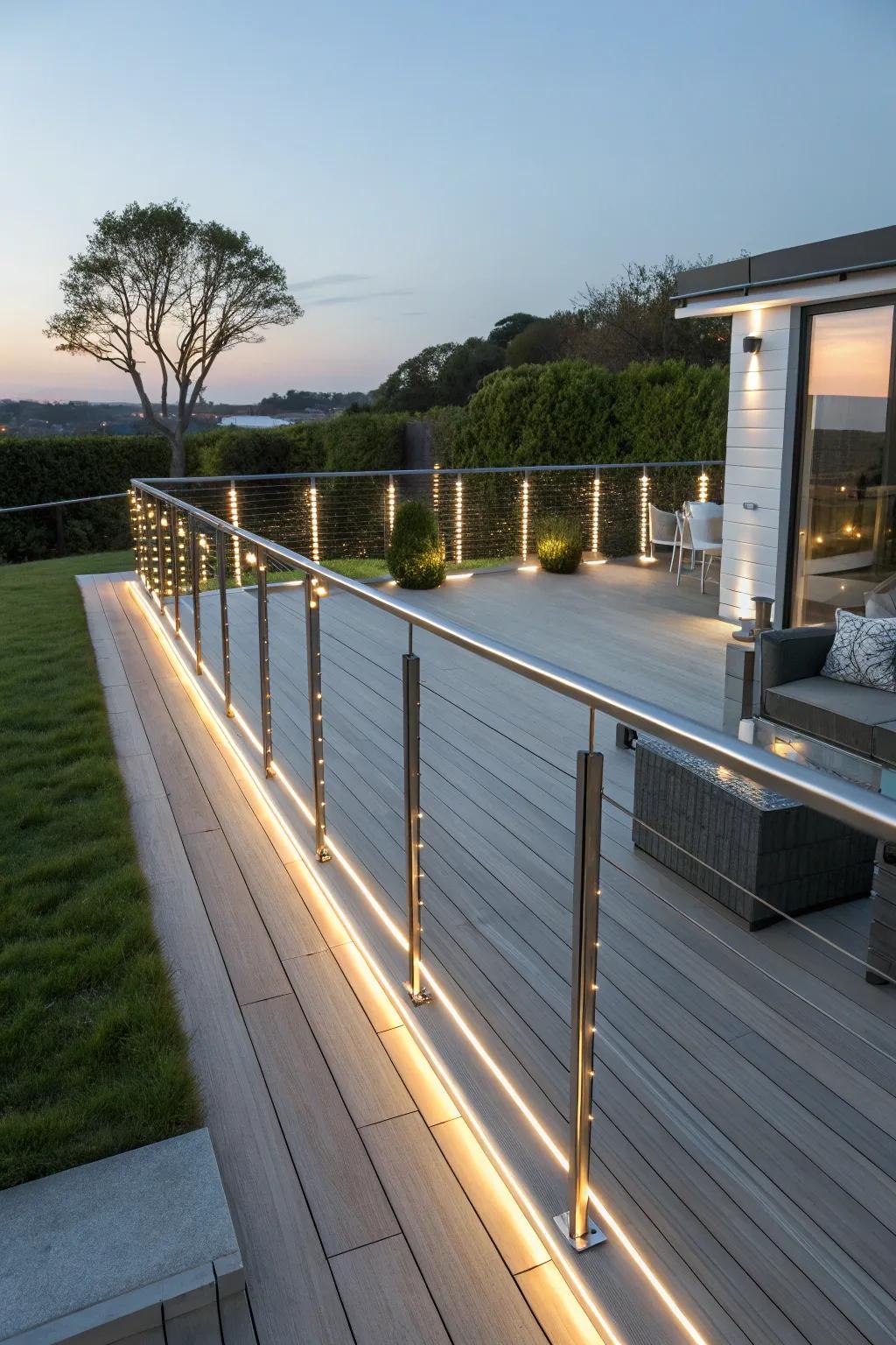 LED strip lights add a modern touch to the deck.