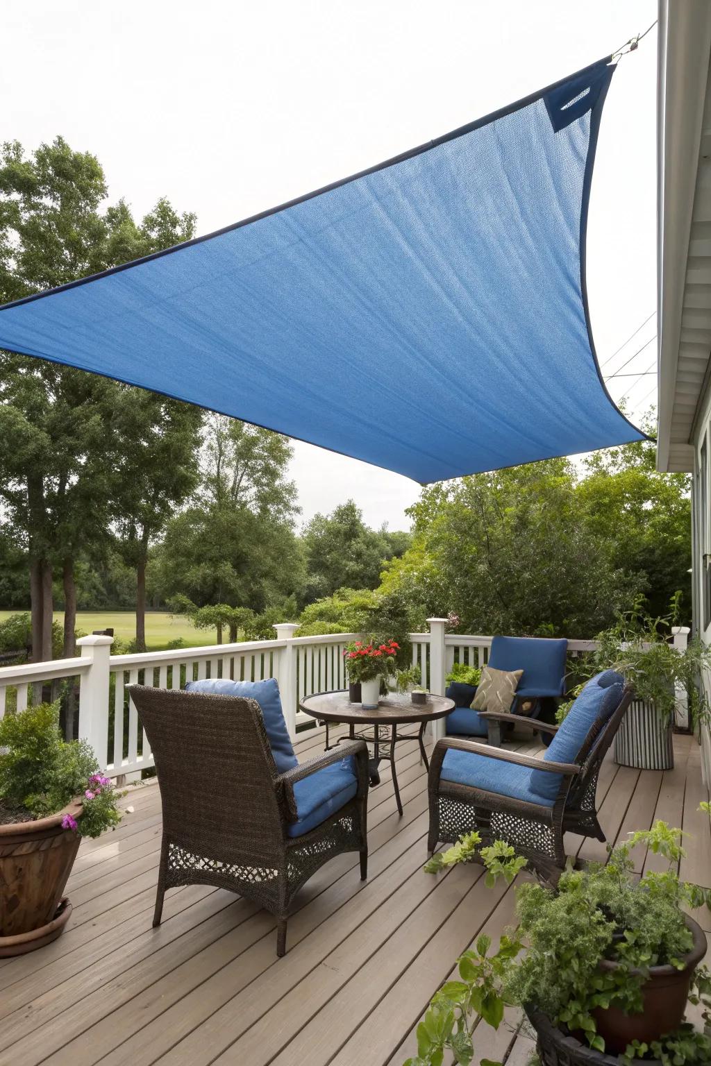 Add a contemporary flair with sleek sail awnings.