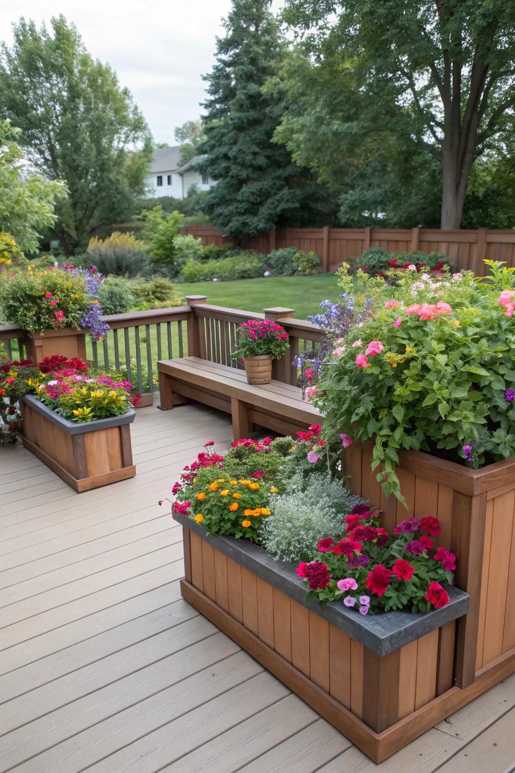 Planter benches add a touch of nature to your deck design.