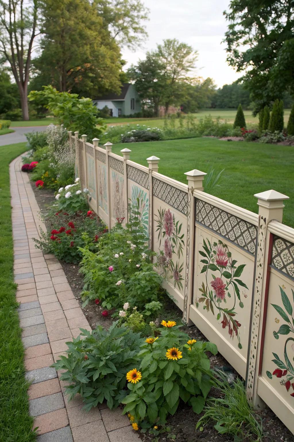 Charming decorative fencing serves as both a garden accent and a deterrent to deer.
