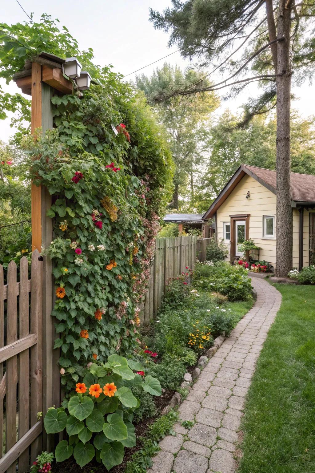 Vertical gardening maximizes space with lush greenery.
