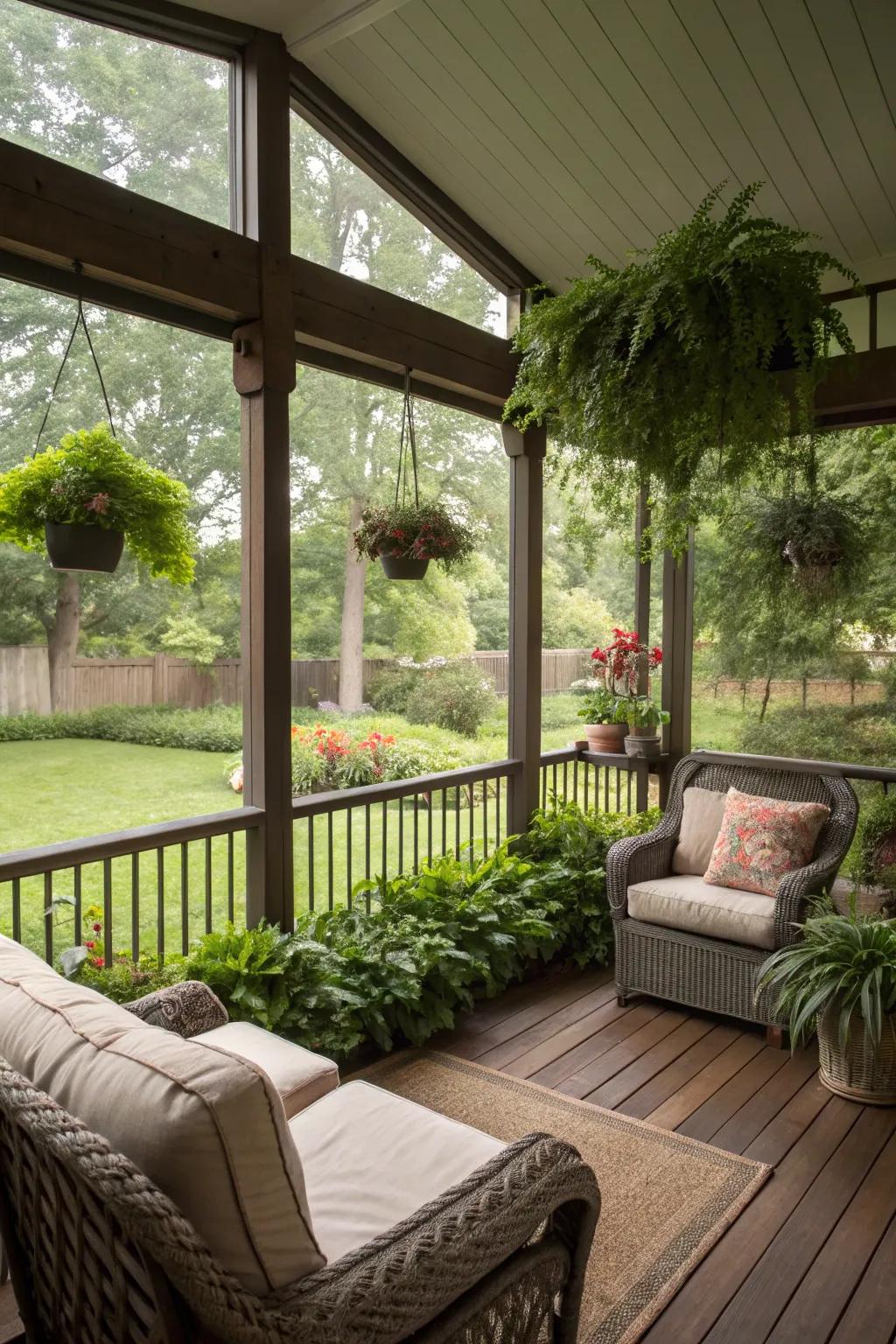 Enjoy the outdoors bug-free with a screened-in sanctuary.