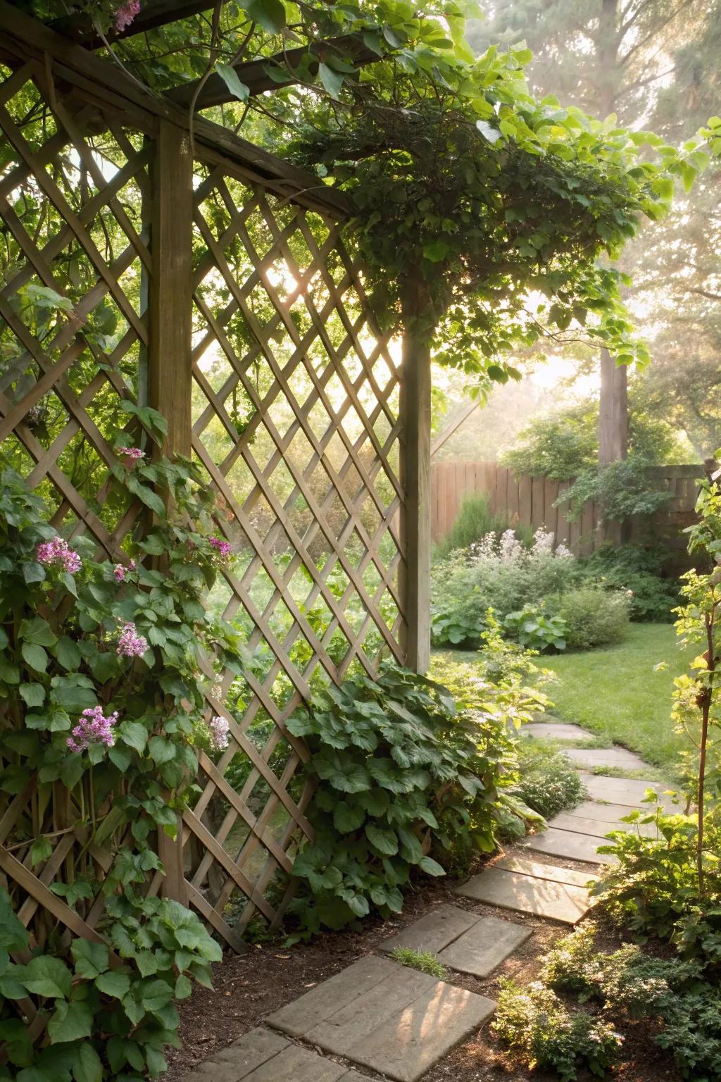 Climbing plants can turn a simple lattice into a private oasis.