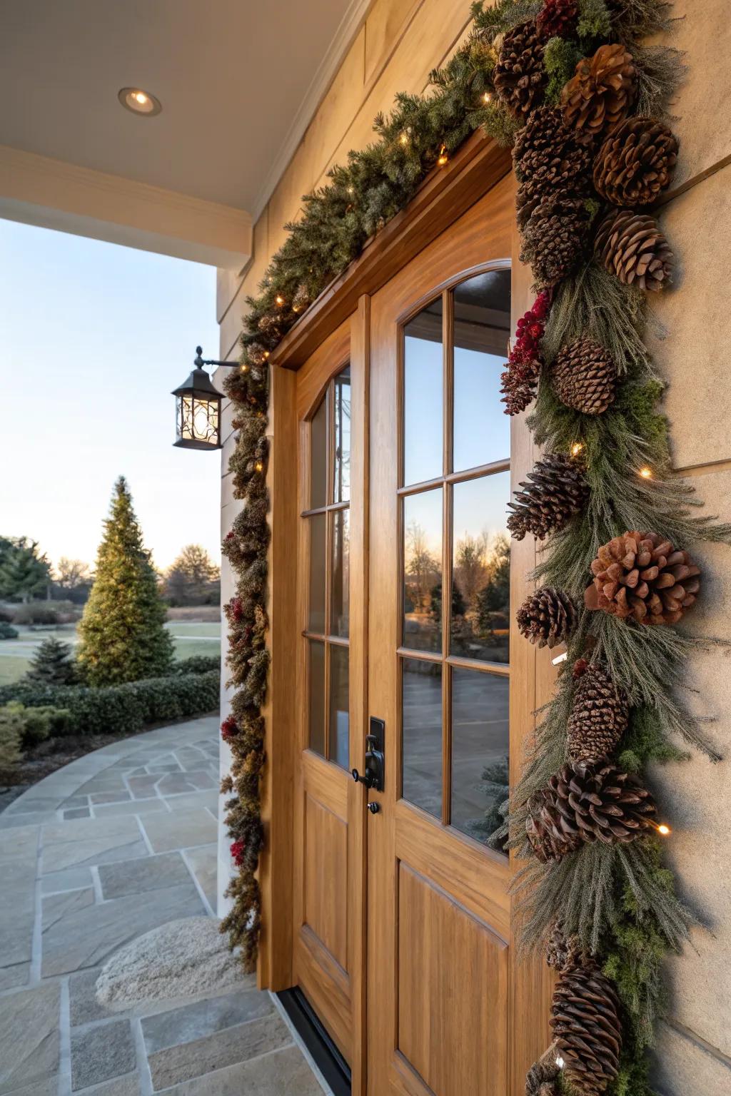 Rustic charm: A pinecone garland adds warmth and texture.