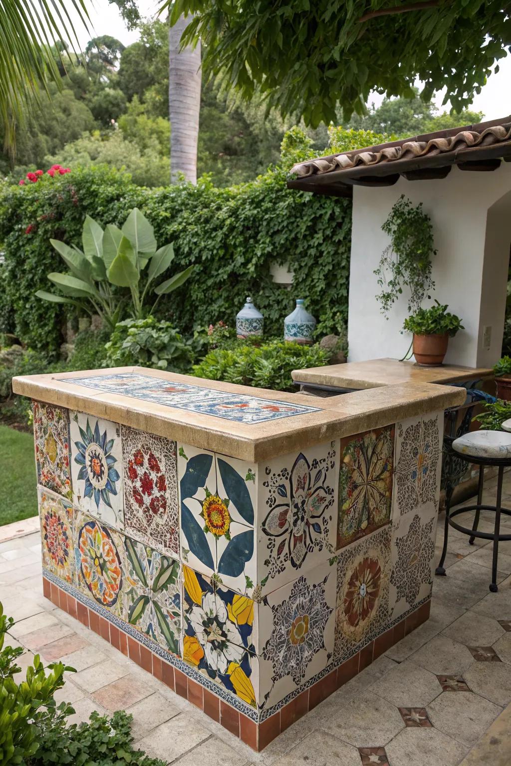 Add a splash of color with a DIY tile countertop.