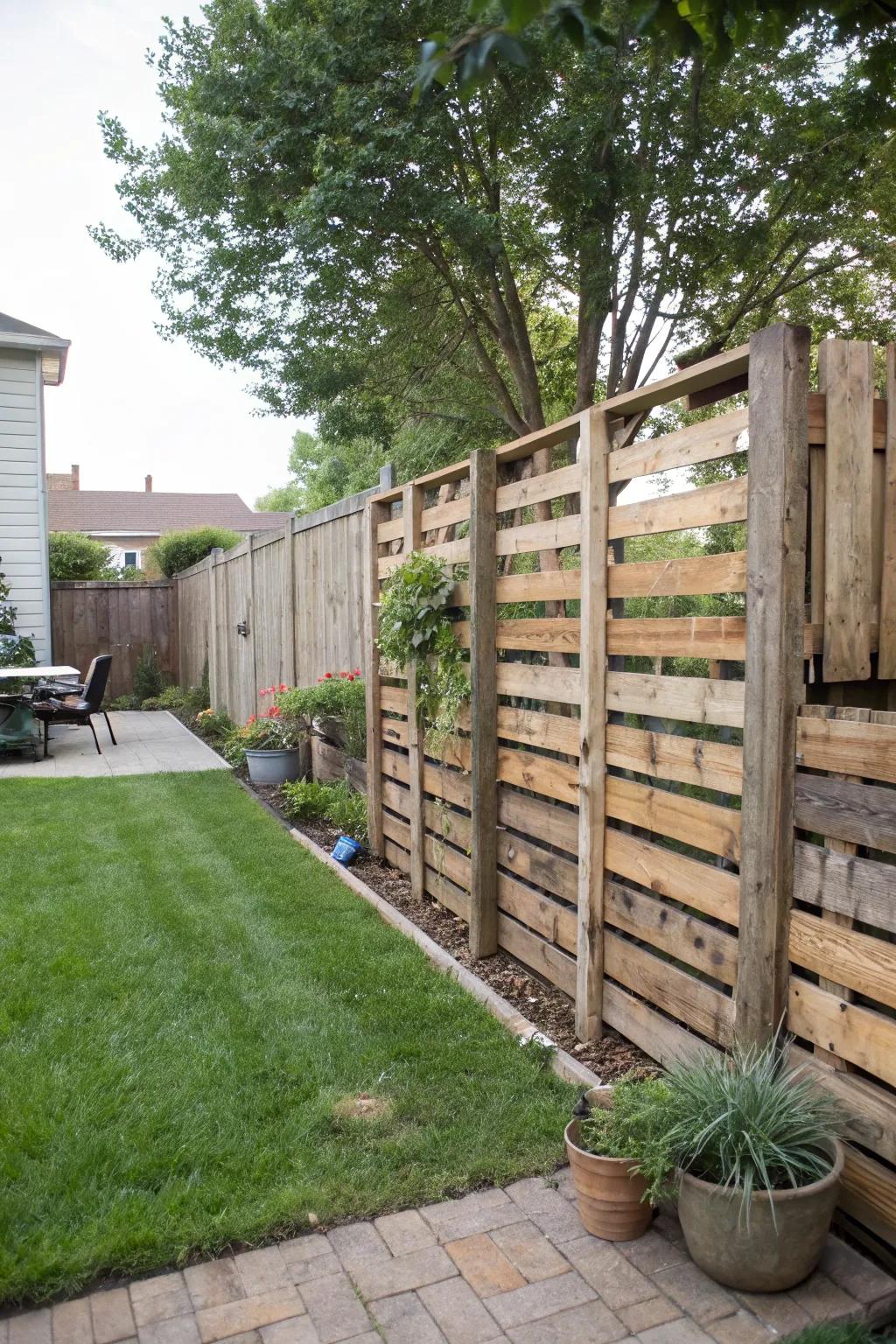 Achieve ultimate privacy with a tightly spaced pallet fence.