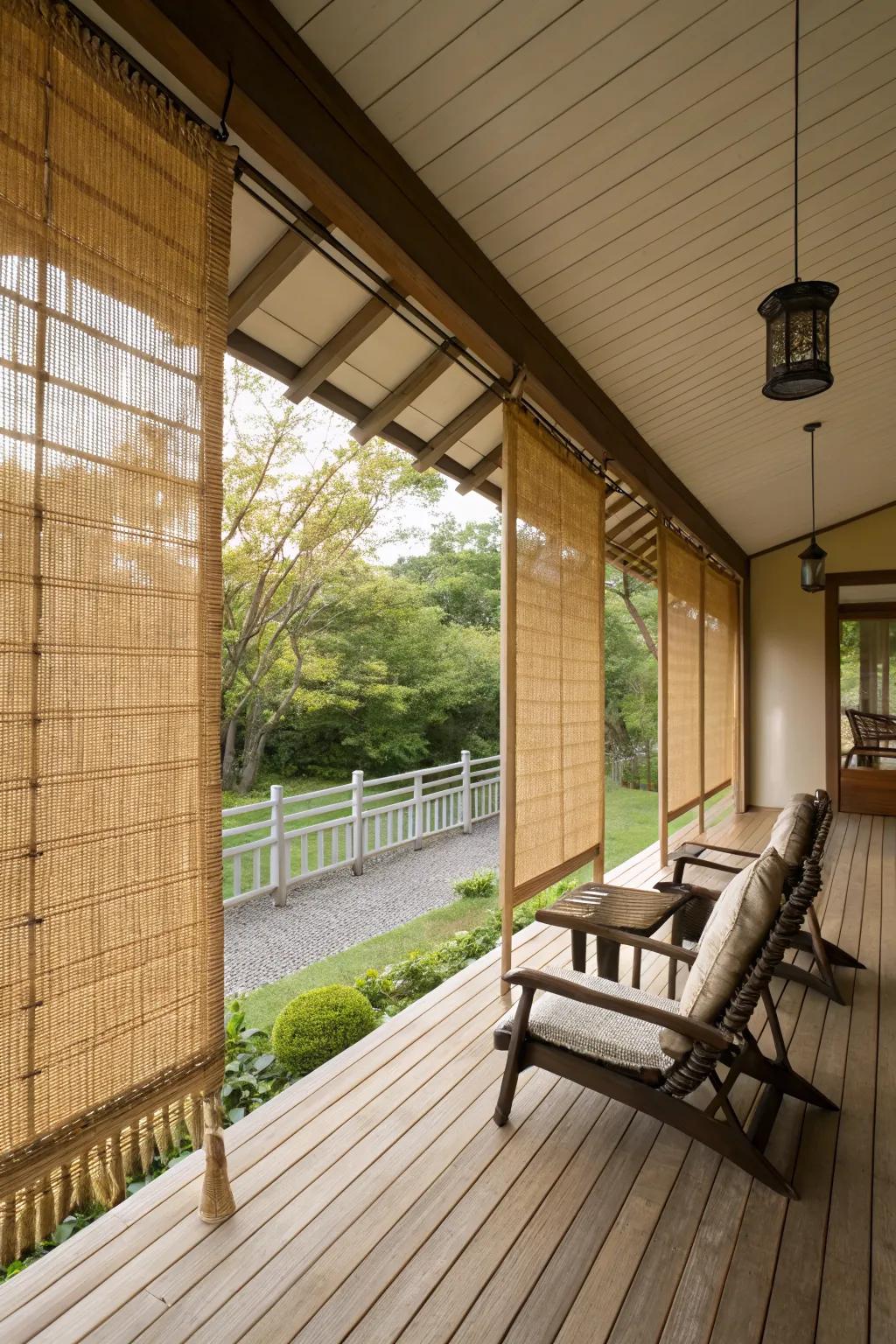 Bamboo shades offer a flexible privacy solution with a natural touch.