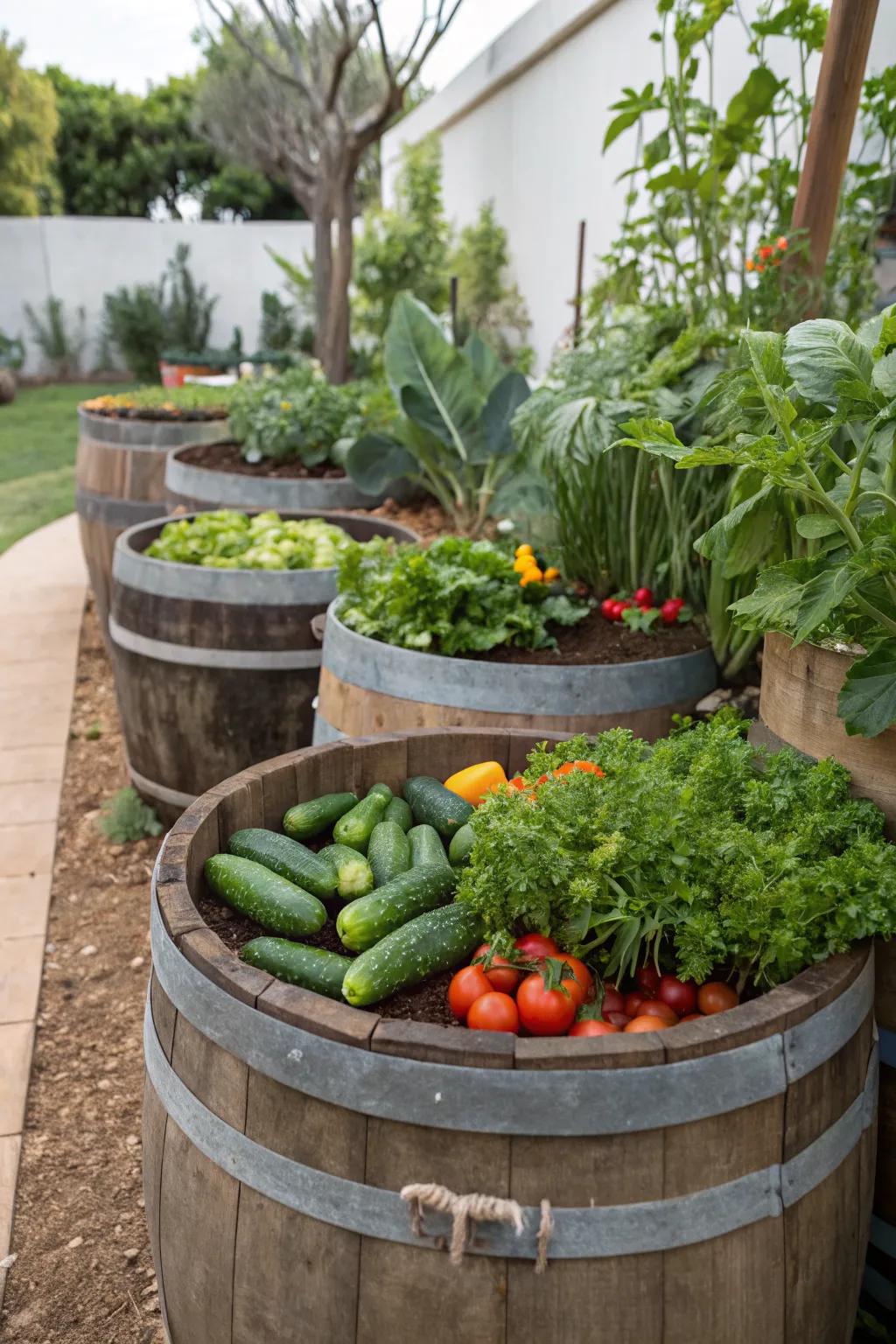 Upcycled containers offer flexibility and charm.
