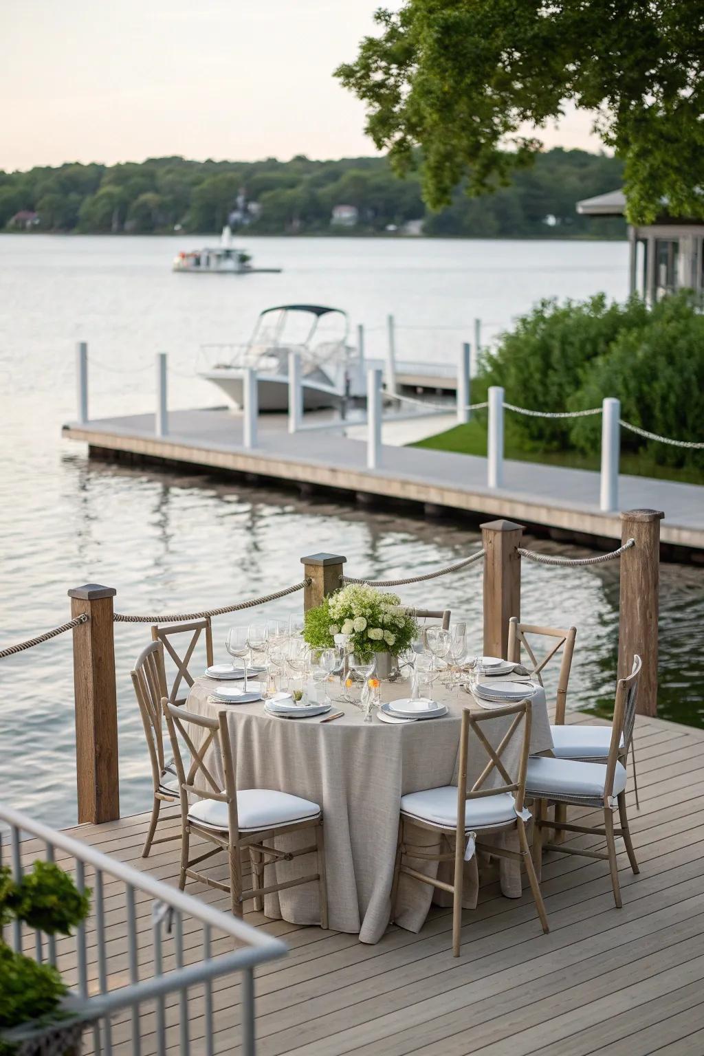 Dining with a view: bring your meals outdoors with a dock dining setup.